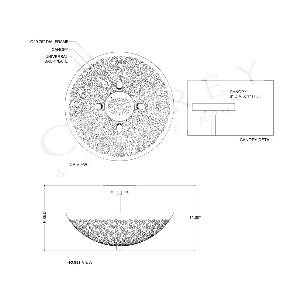 Jali Semi Flush Mount Ceiling Light - line drawing.