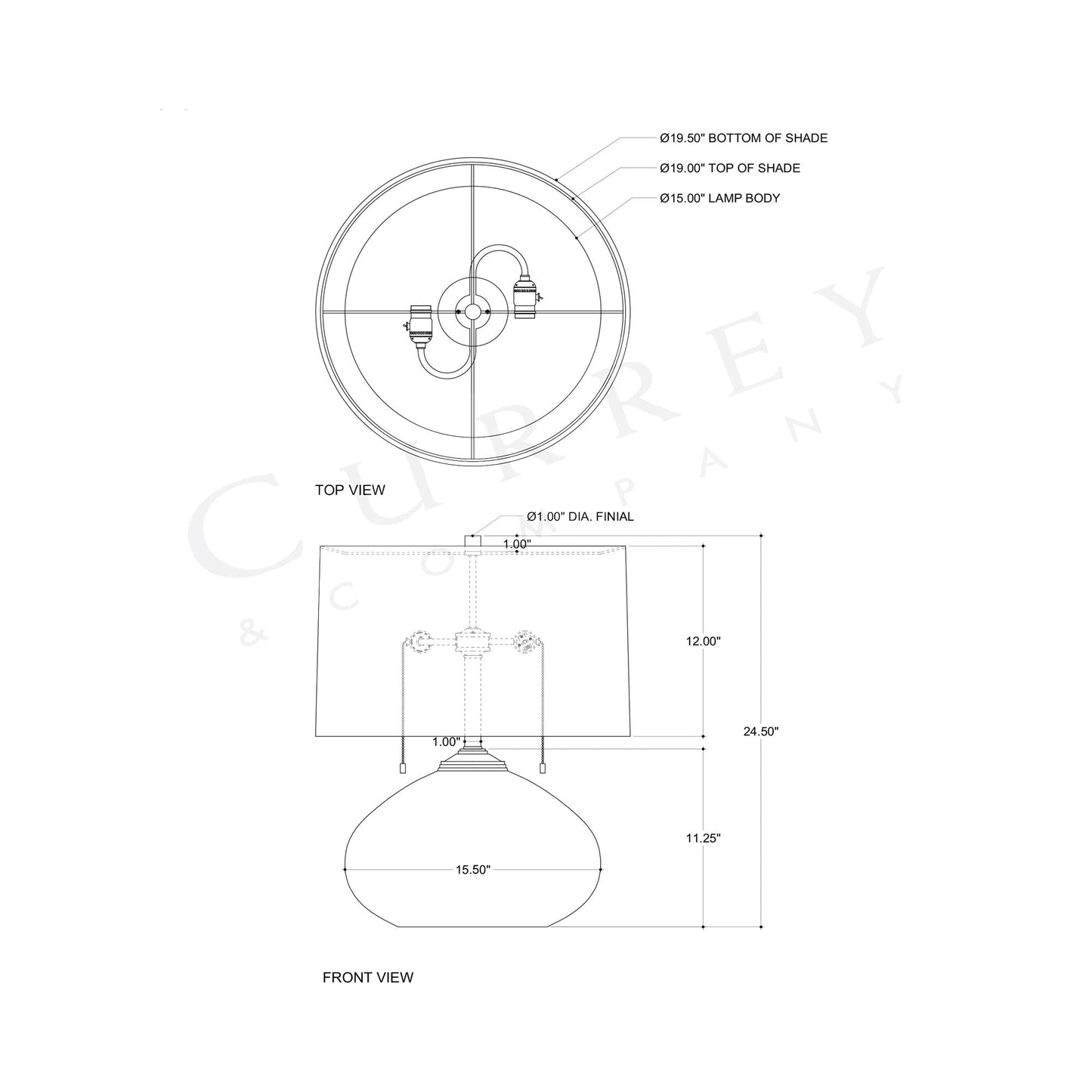 Kenmare Table Lamp - line drawing.