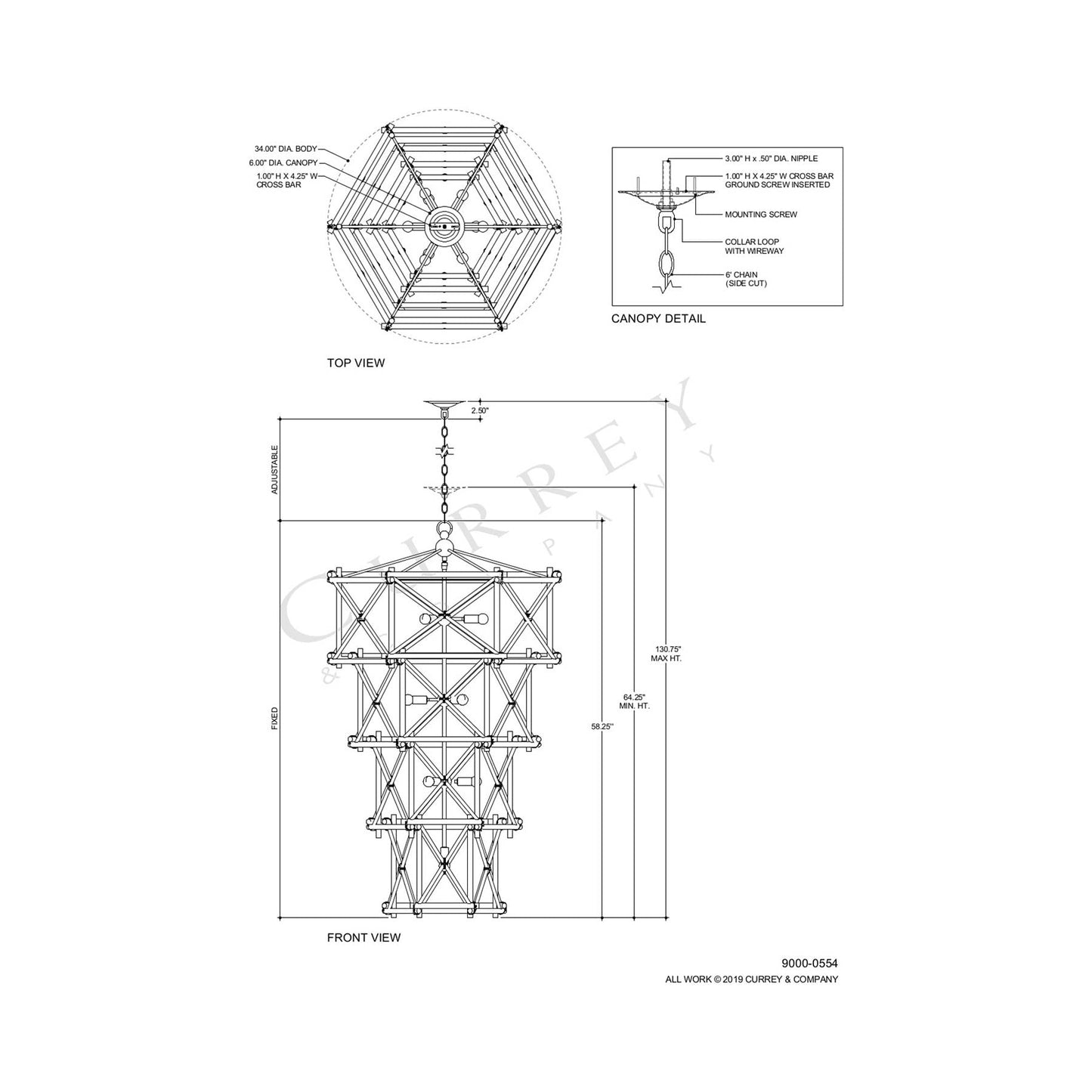 Kingali Chandelier - line drawing.