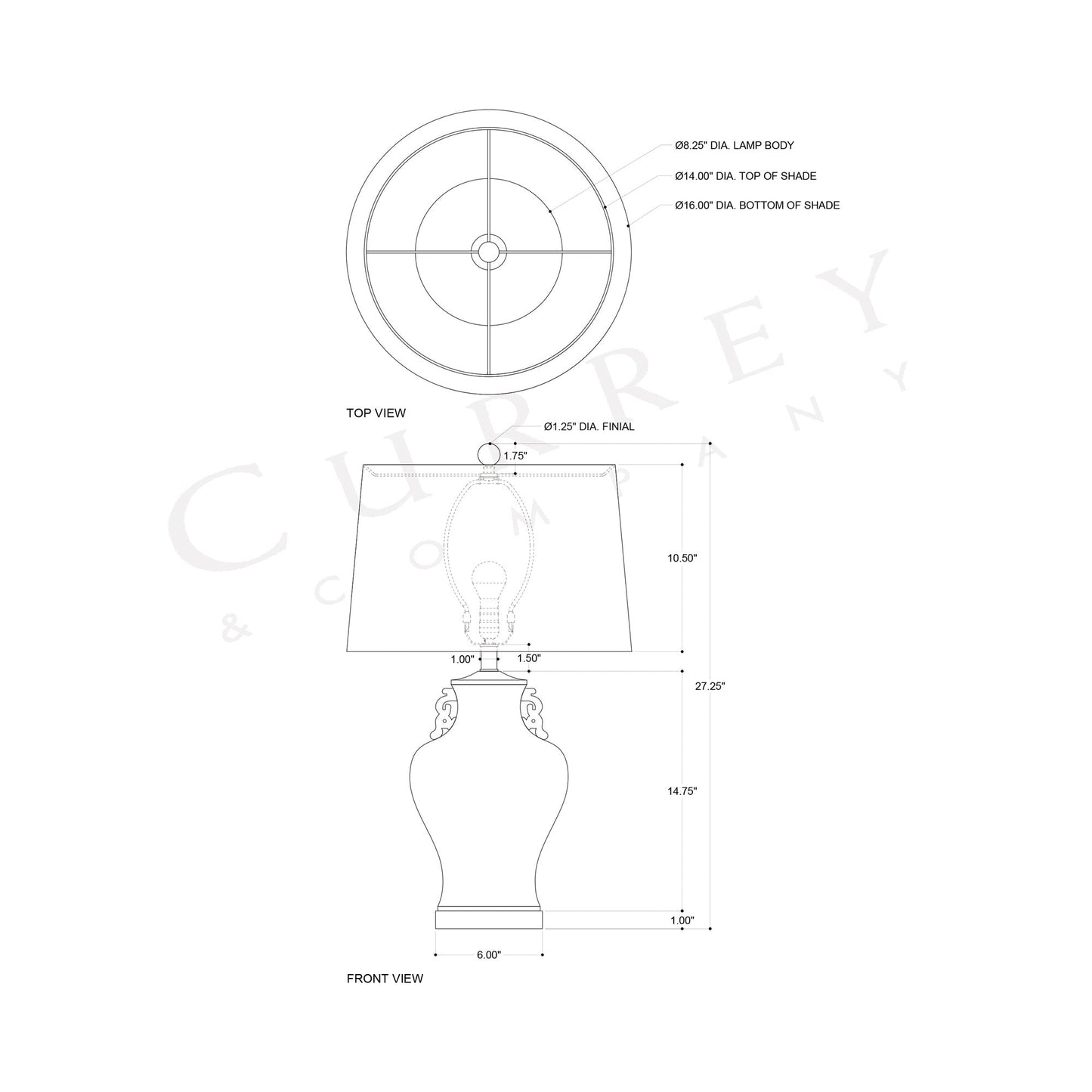Londonderry Table Lamp - line drawing.