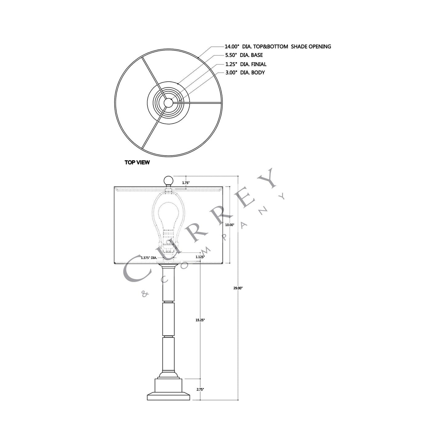 Lothian Table Lamp - line drawing.