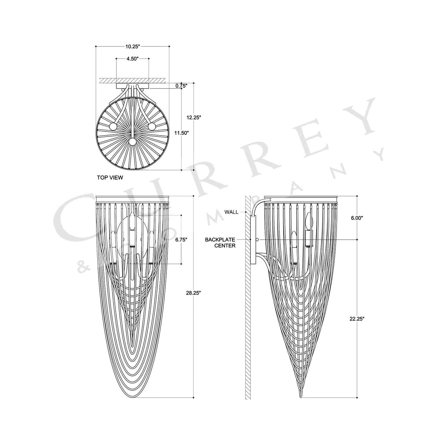 Lucien Wall Light - line drawing.