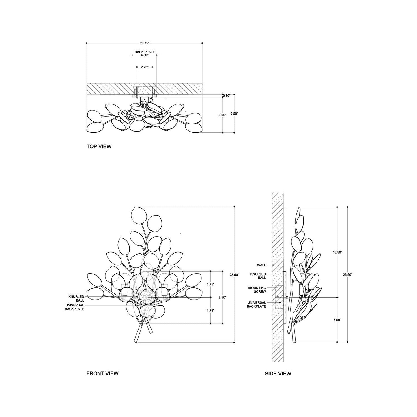 Lunaria Wall Light - line drawing.