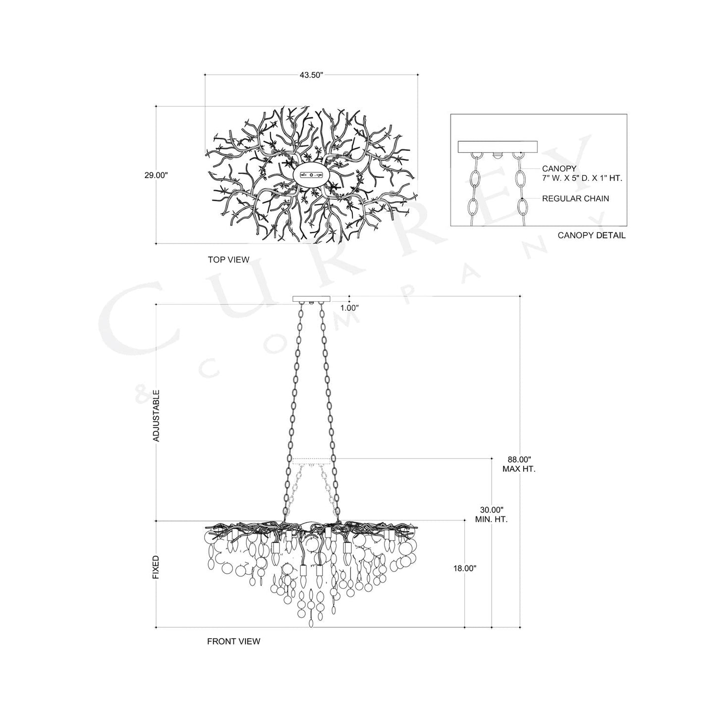 Lusso Chandelier - line drawing.