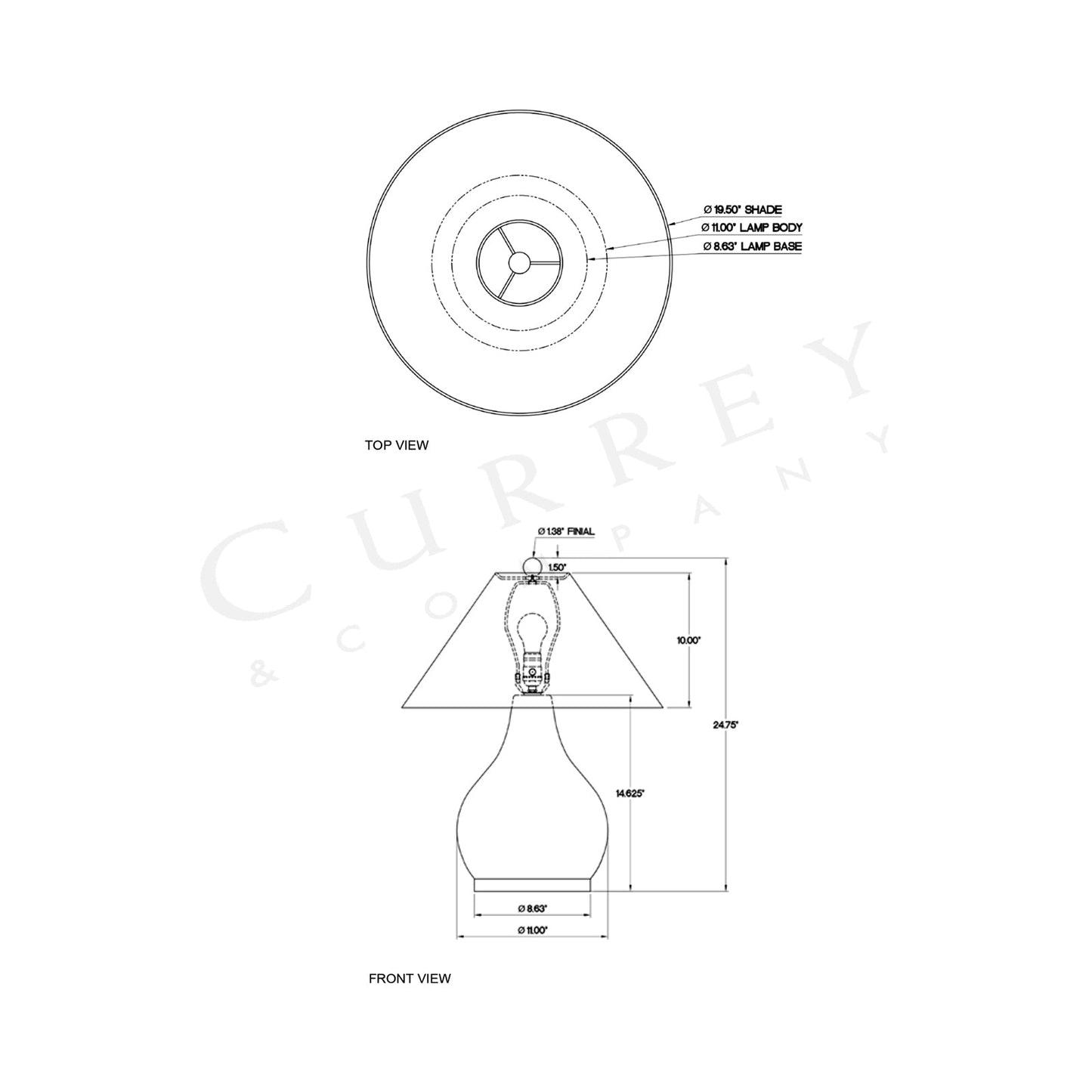 Malin Table Lamp in - line drawing.