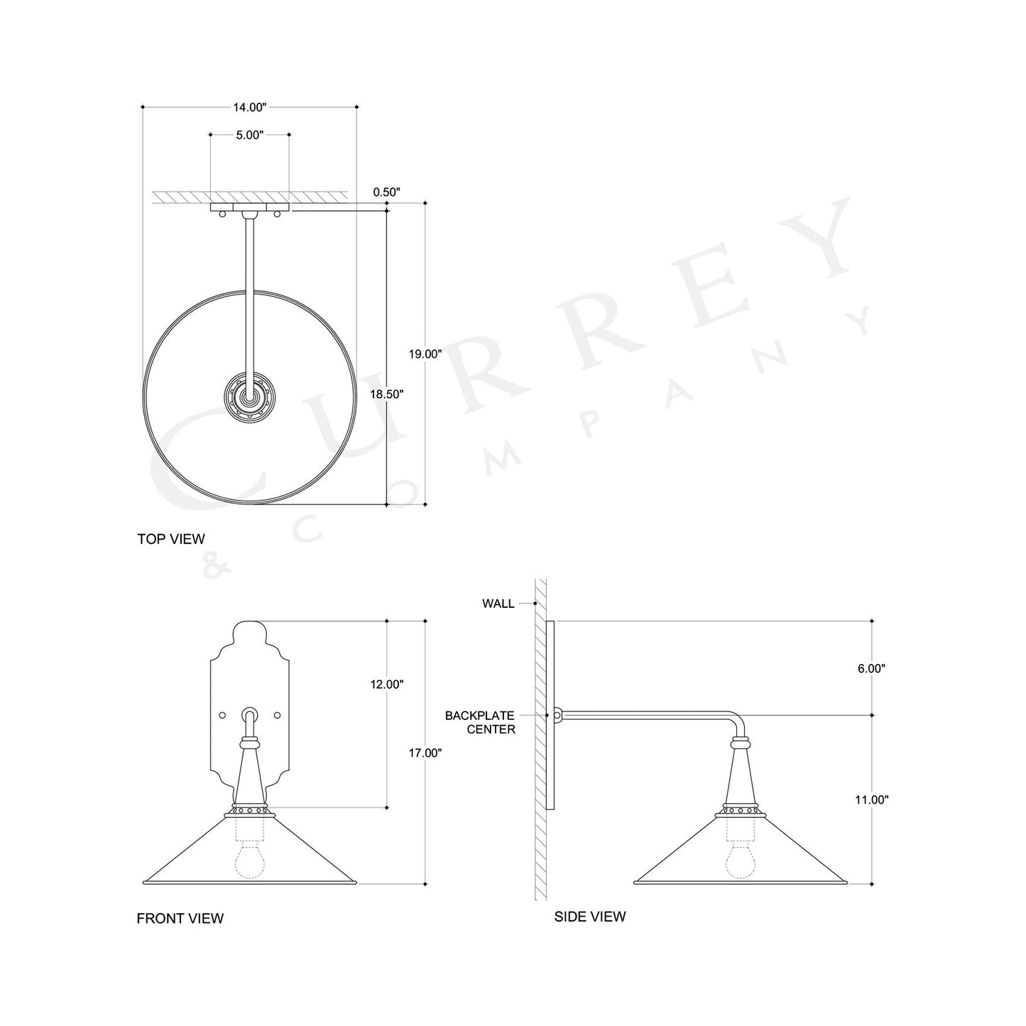 Manuscript Wall Light - line drawing.