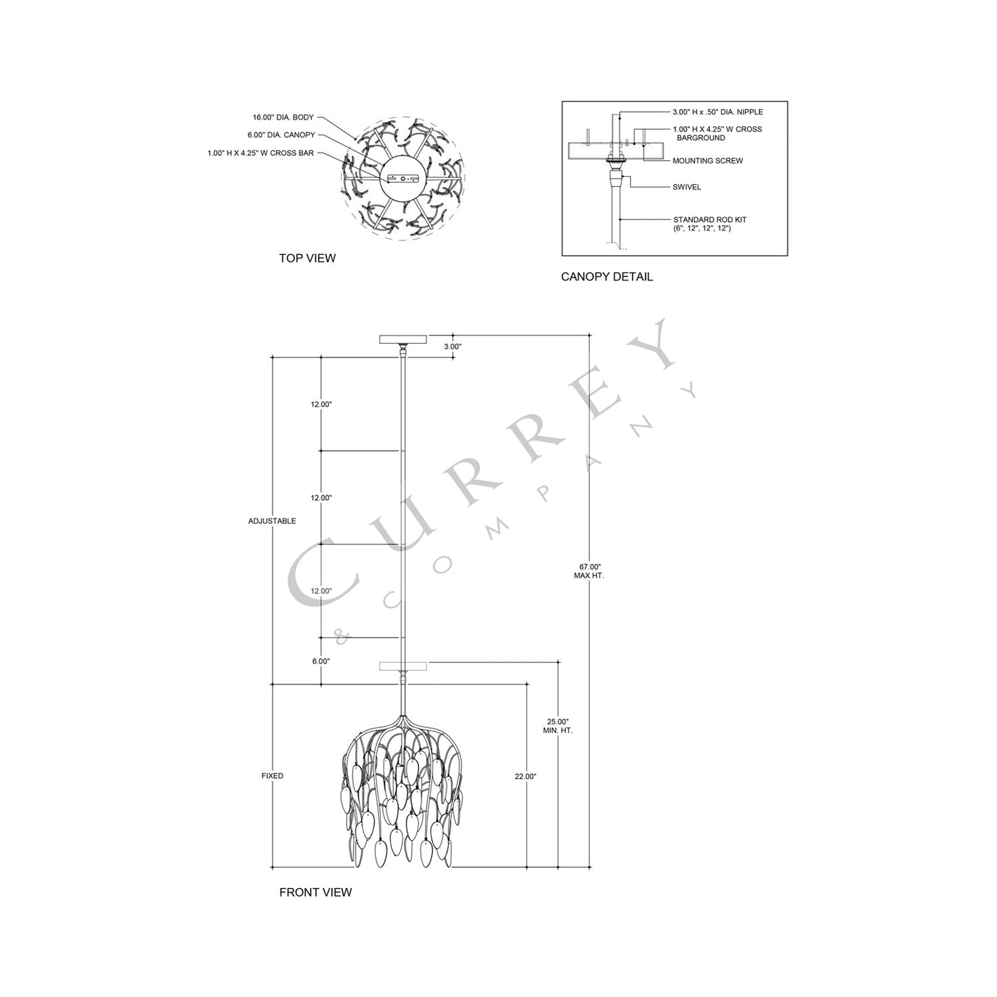 Midsummer Pendant Light - line drawing.