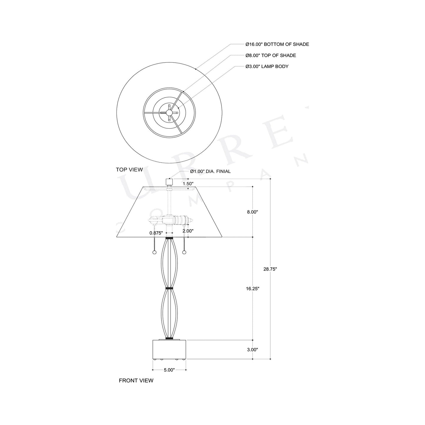 Mizner Table Lamp - line drawing.