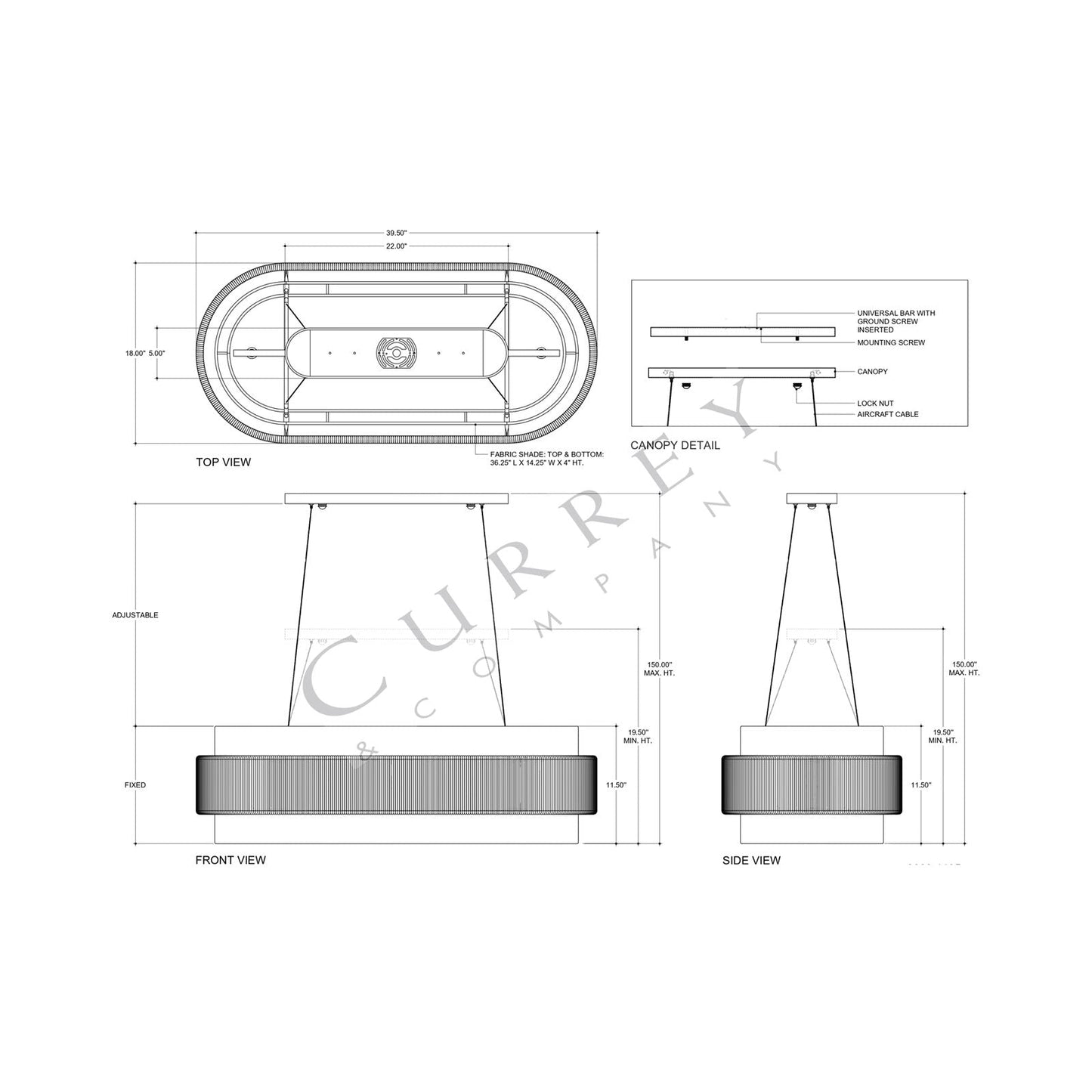Monreale Oval Chandelier - line drawing.