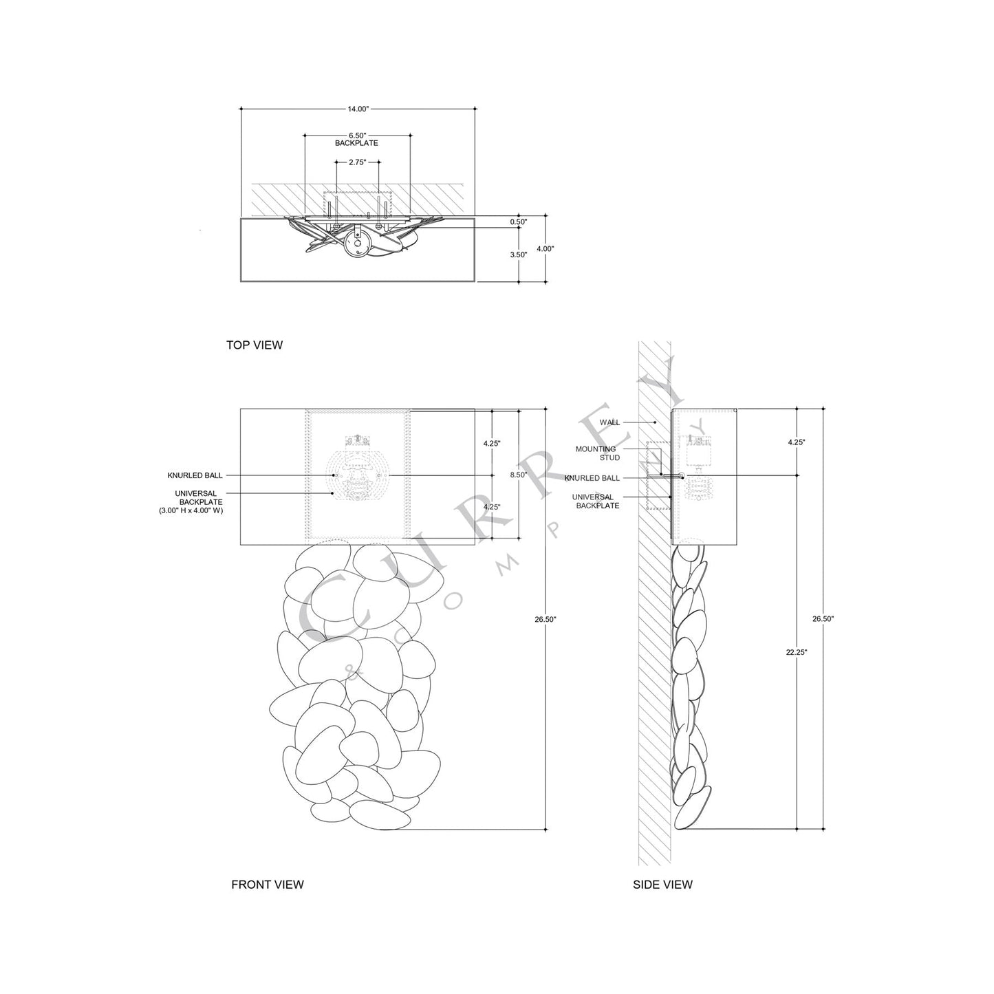 Moon Dust Wall Light - line drawing.