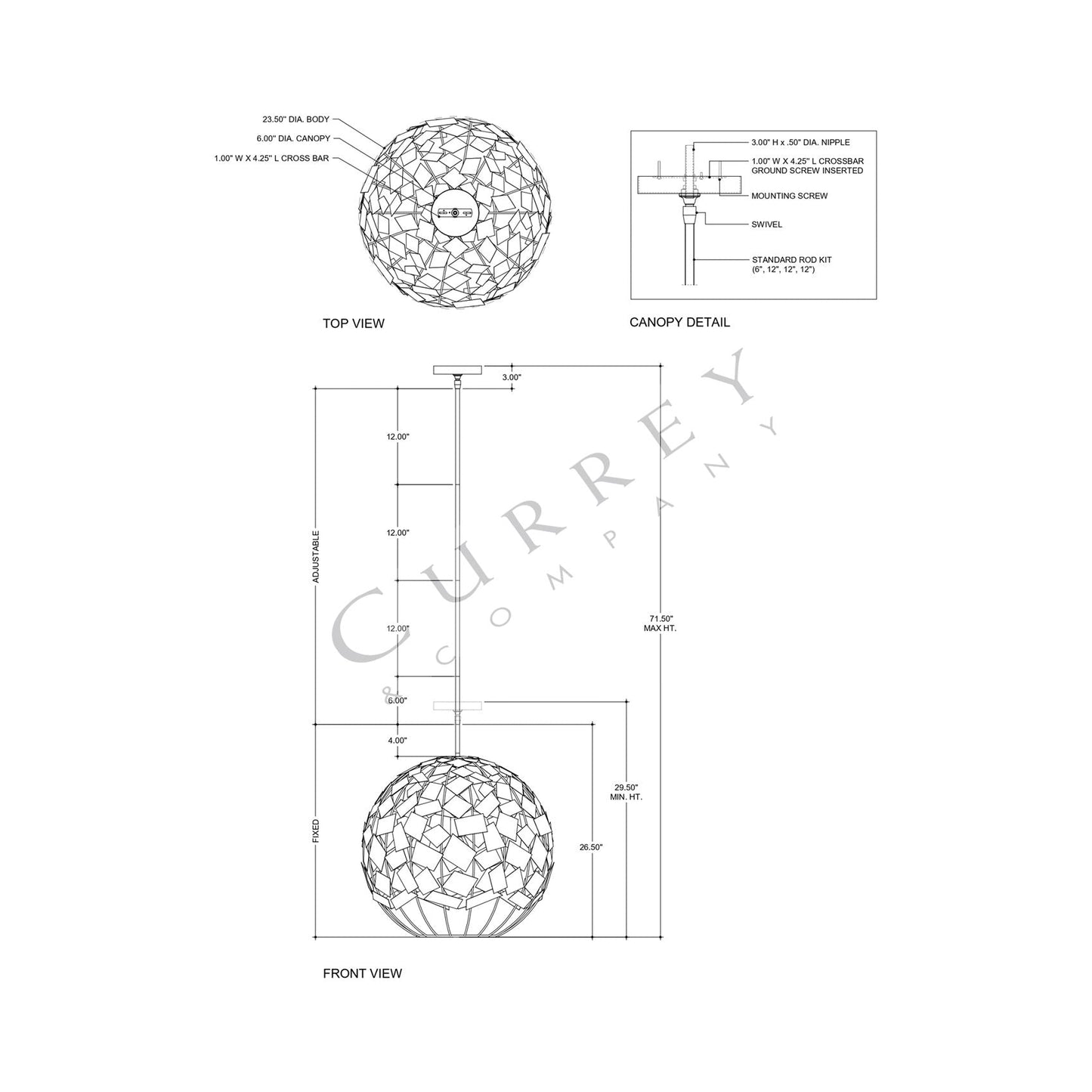 Moon Night Chandelier - line drawing.