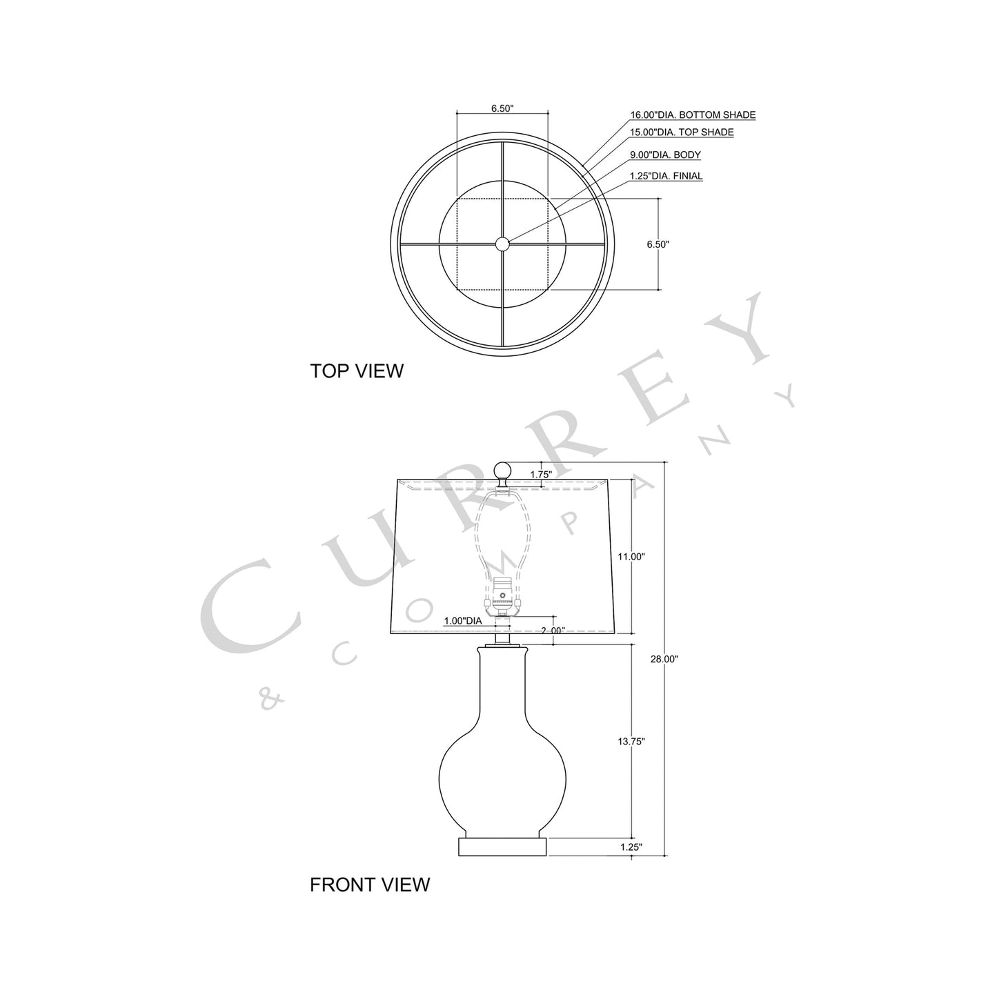Myrtle Table Lamp - line drawing.