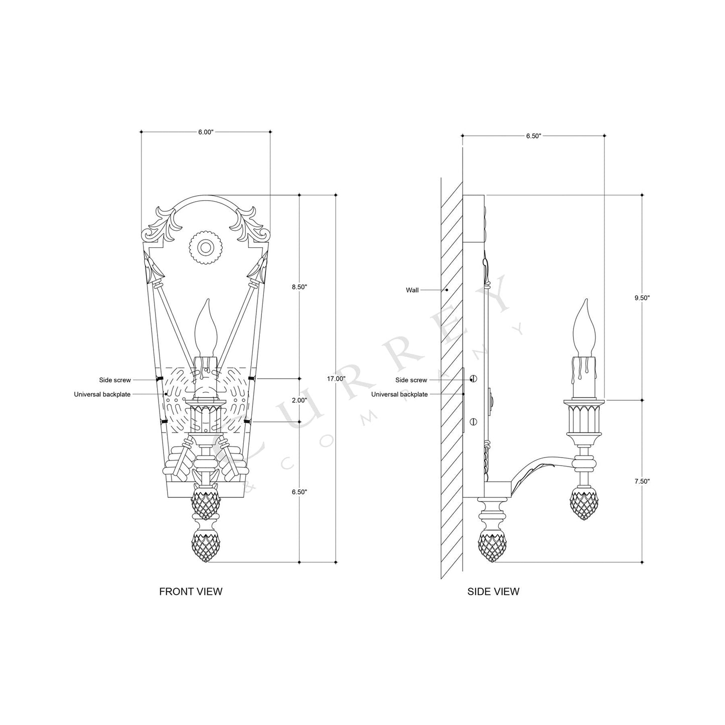 Napoli Wall Light - line drawing.