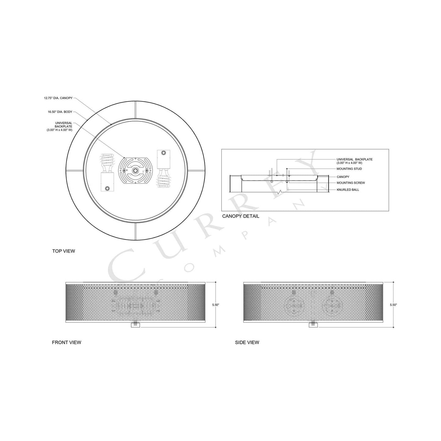 Notte Flush Mount Ceiling Light - line drawing.