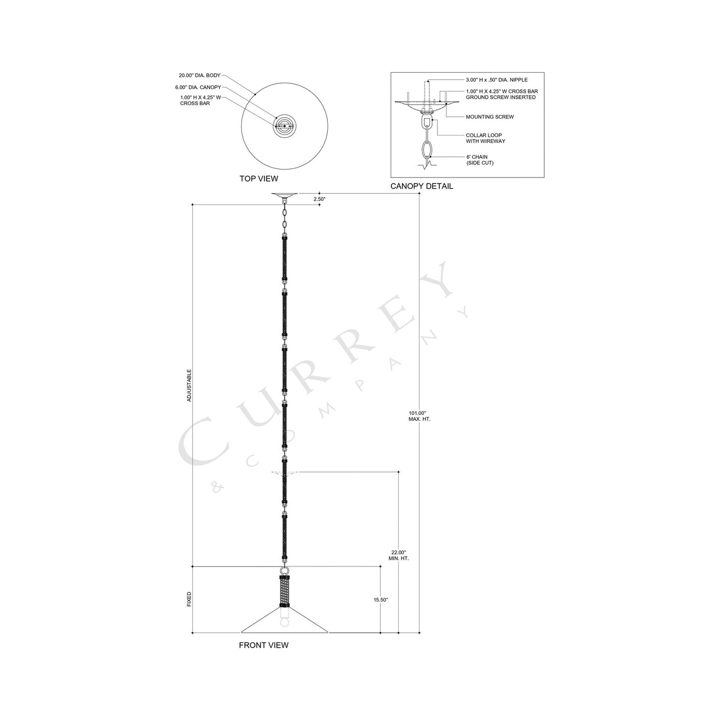 Ocracoke Pendant Light - line drawing.