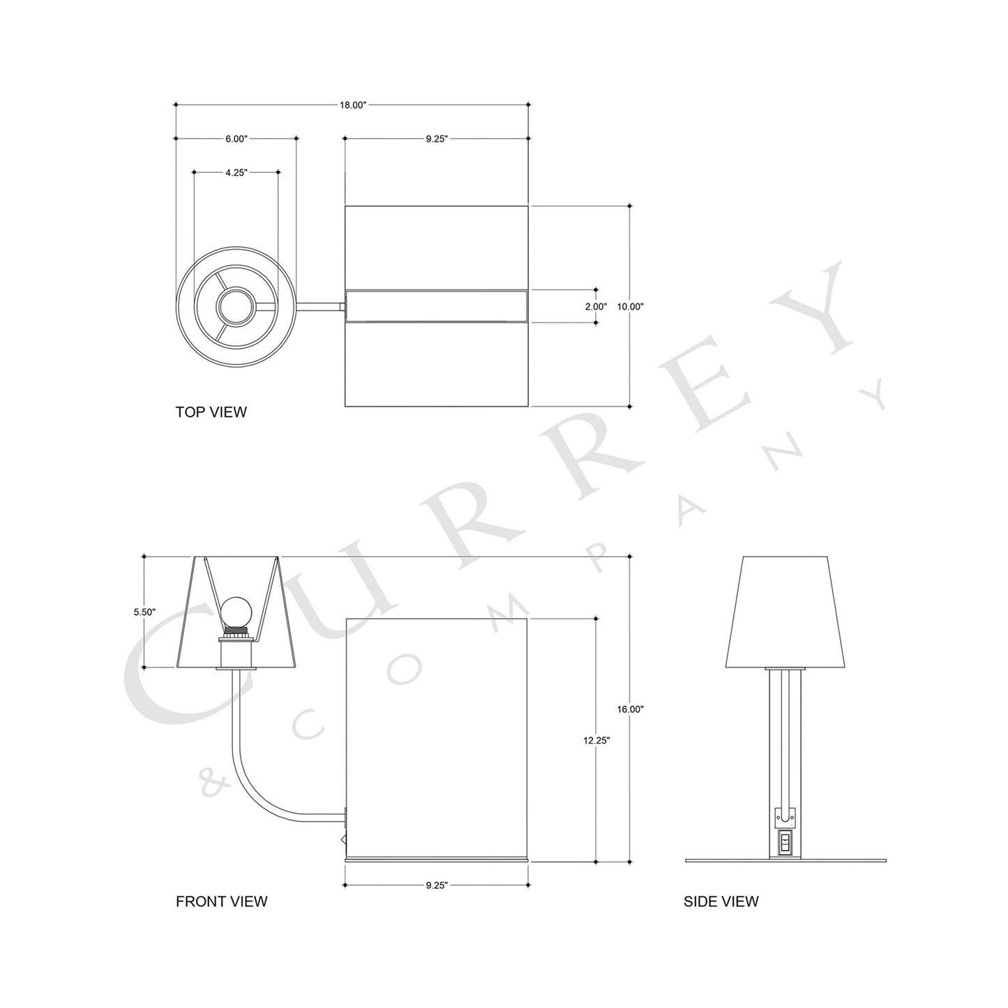 Oldknow Bookcase Table Lamp - line drawing.