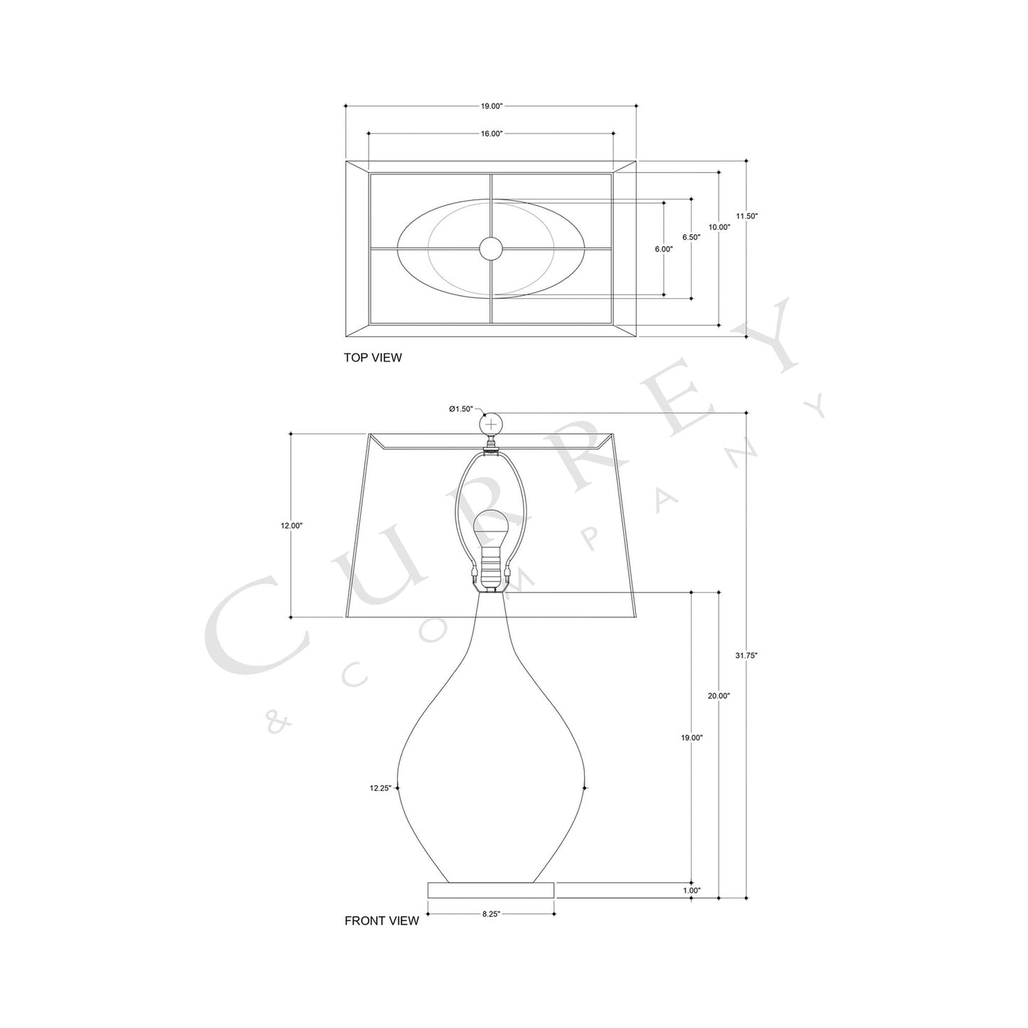 Opal Table Lamp - line drawing.