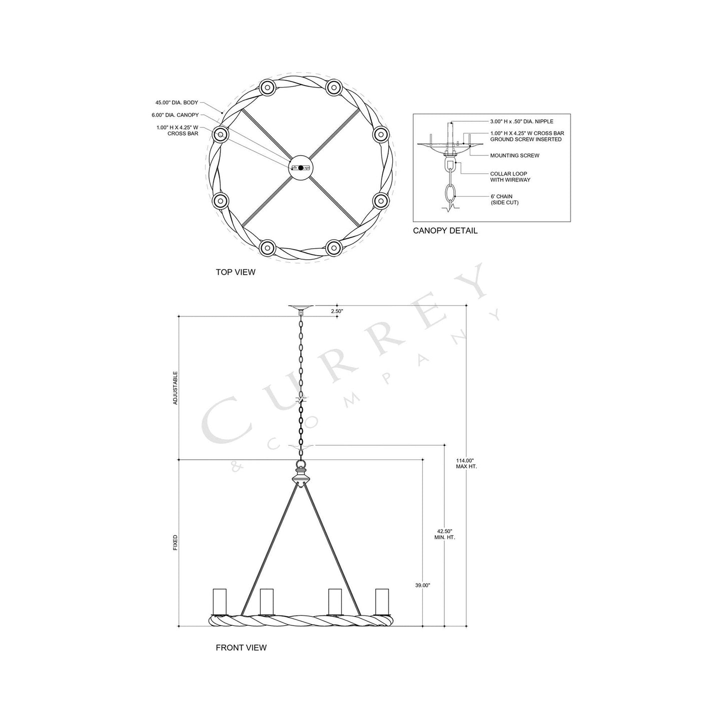 Orson Chandelier - line drawing.