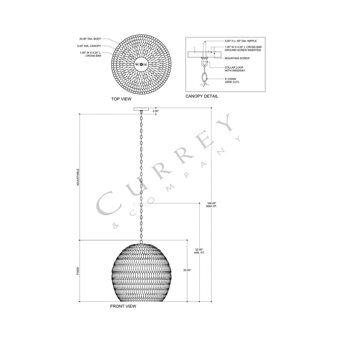 Overlay Large Pendant Light - line drawing.