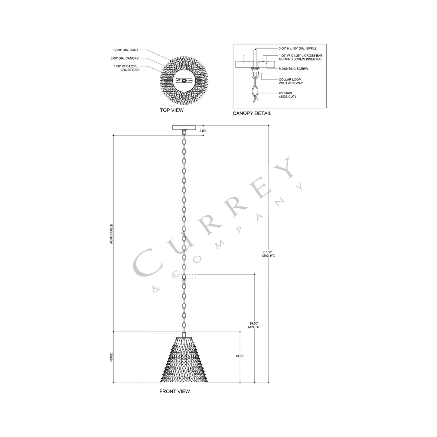 Overlay Pendant Light - line drawing.