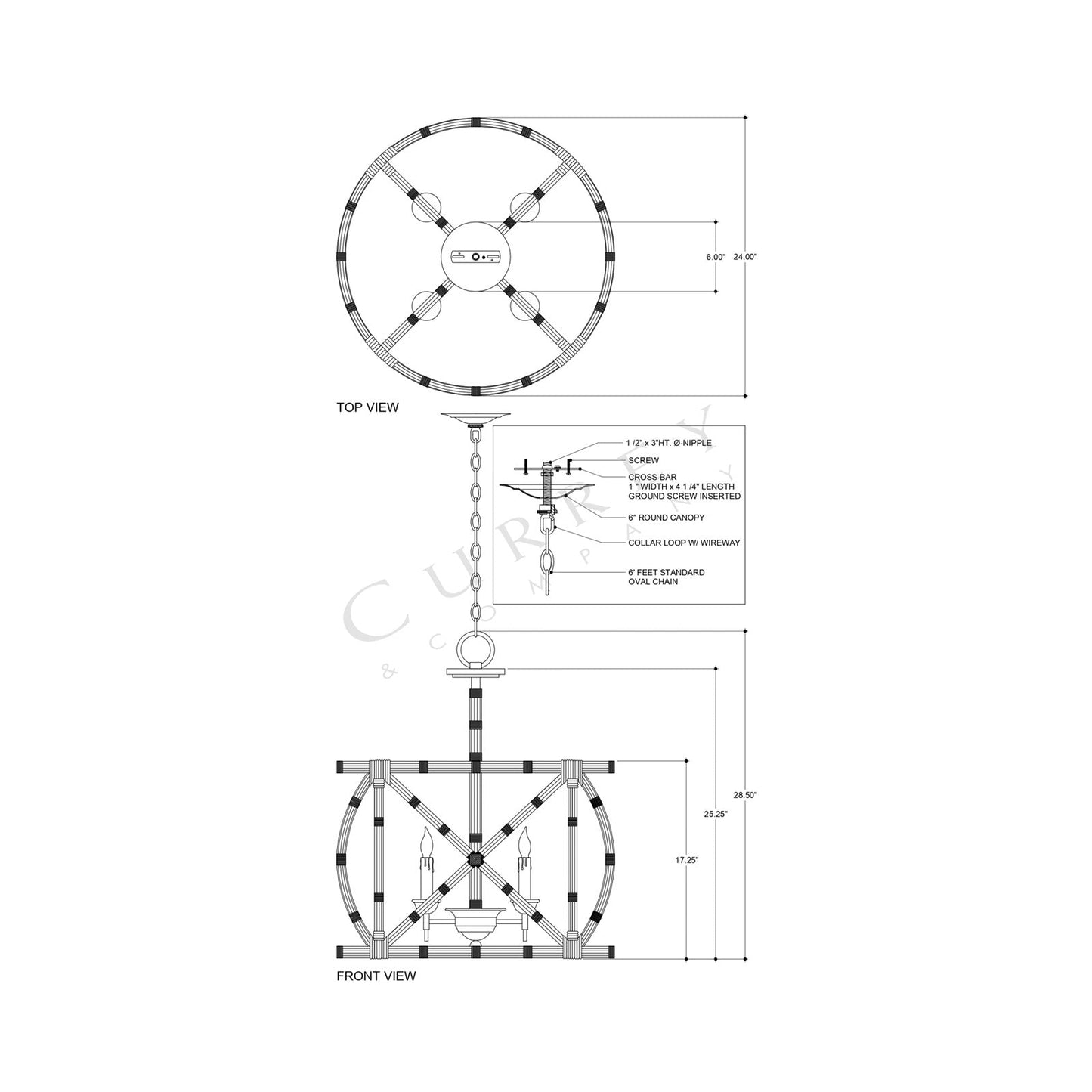 Palm Beach Pendant Light - line drawing.