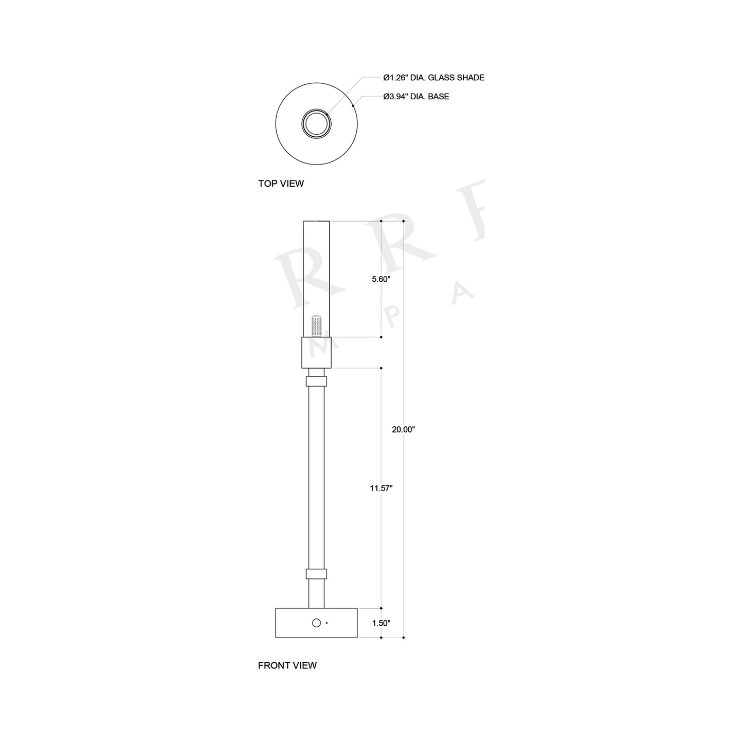Paseo Table Lamp - line drawing.