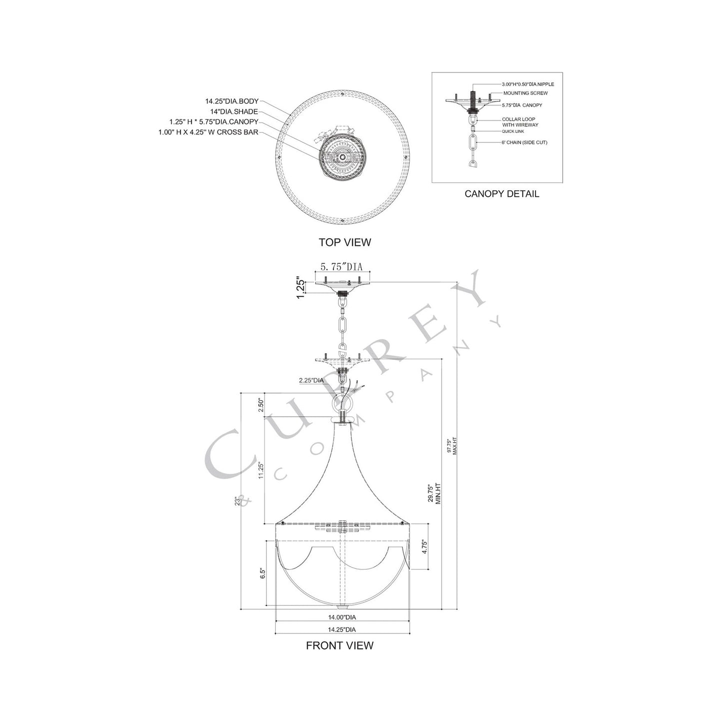 Pasha LED Pendant Light - line drawing.