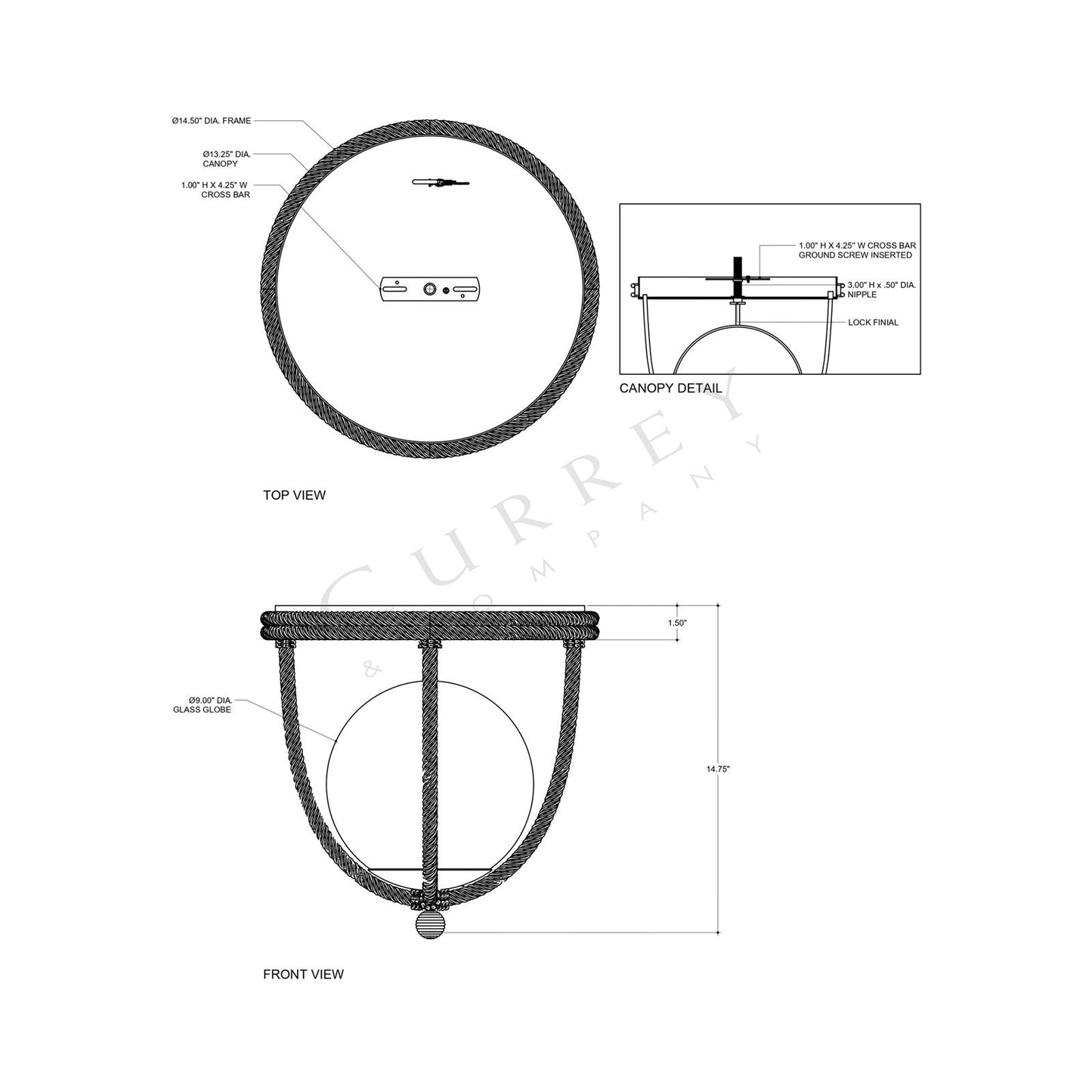 Passageway Flush Mount Ceiling Light - line drawing.