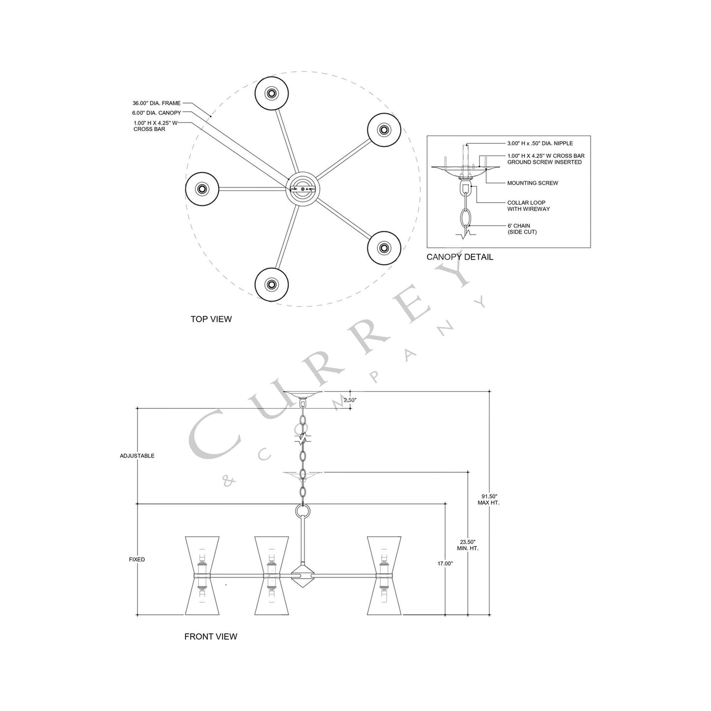 Pennyworth Chandelier - line drawing.