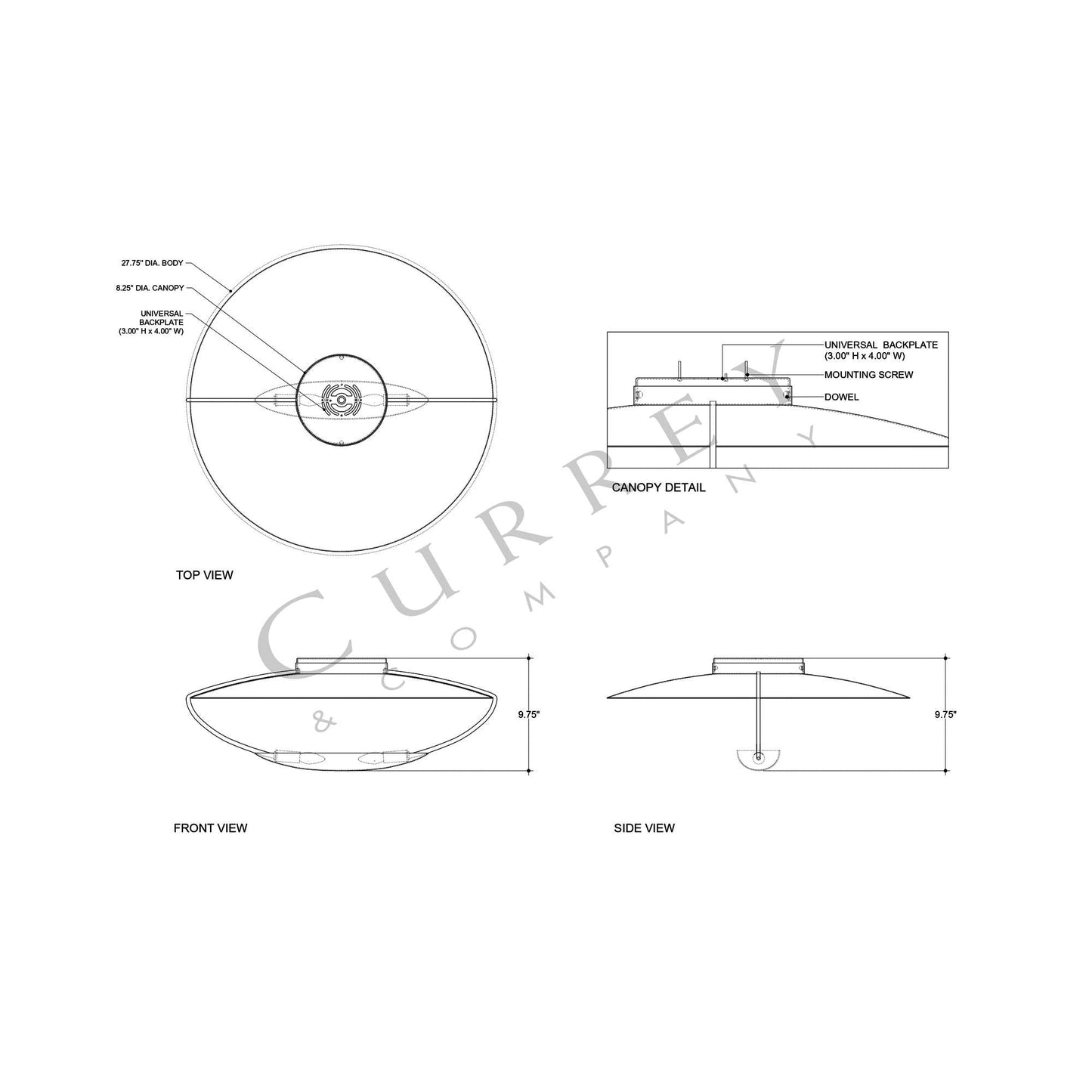 Pinders Flush Mount Ceiling Light - line drawing.