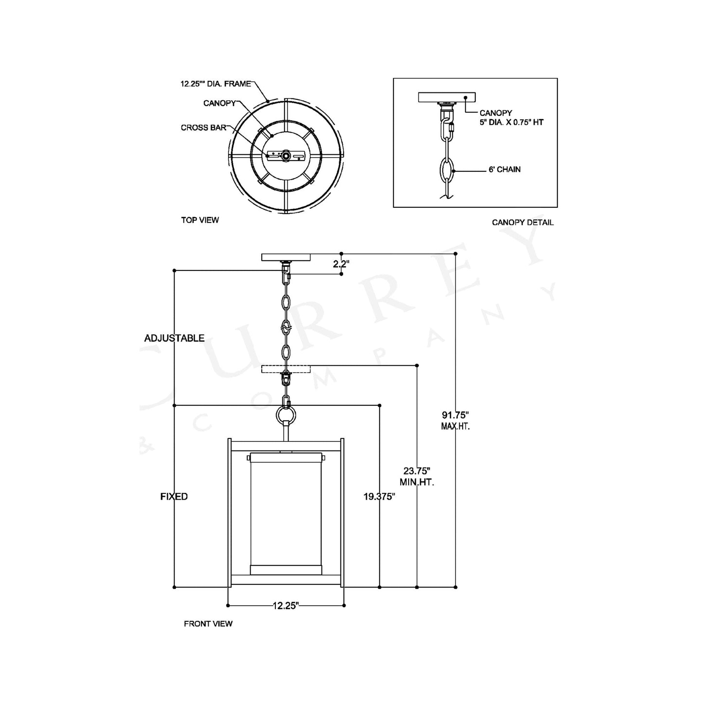 Pippin Pendant Light - line drawing.