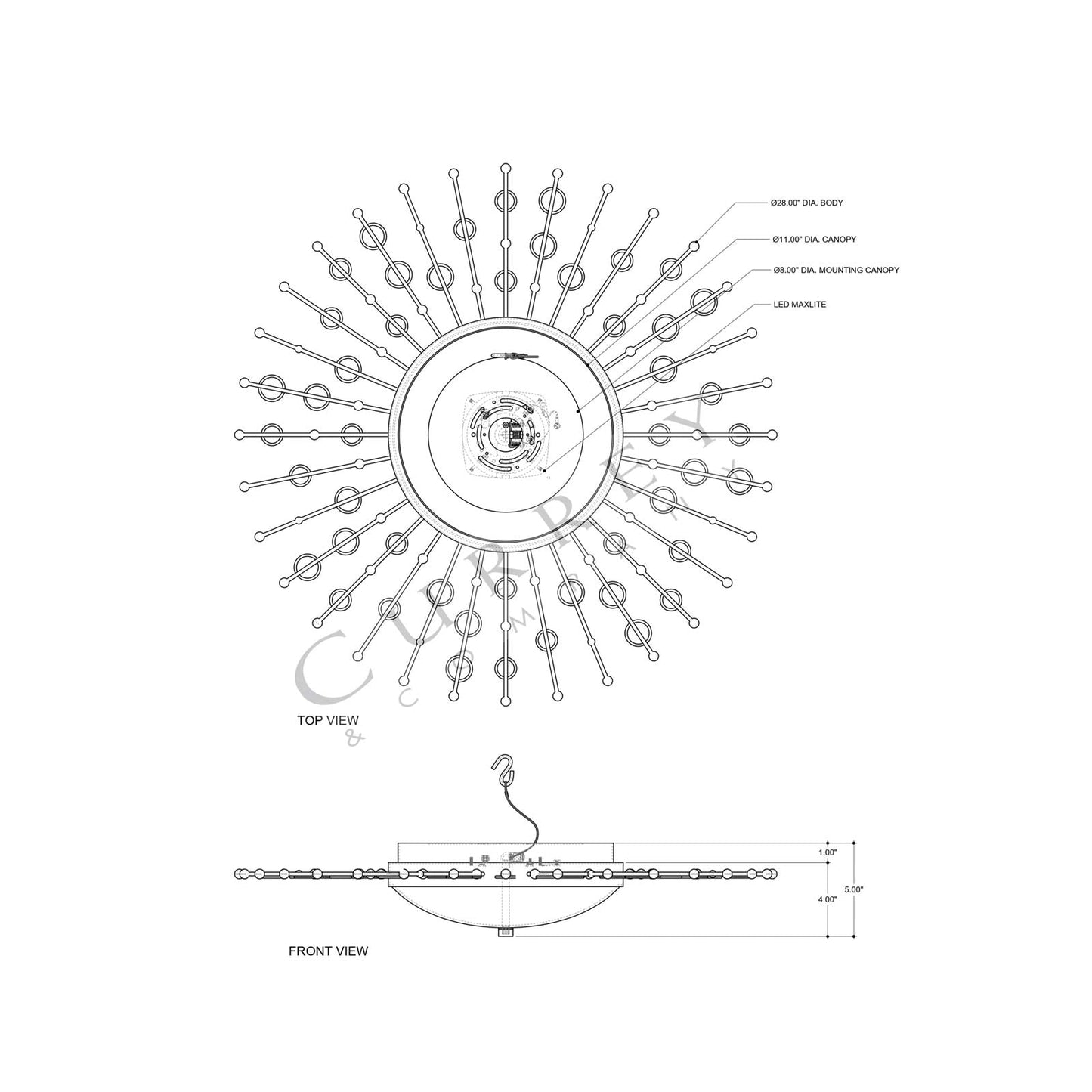 Planisphere LED Flush Mount Ceiling Light - line drawing.