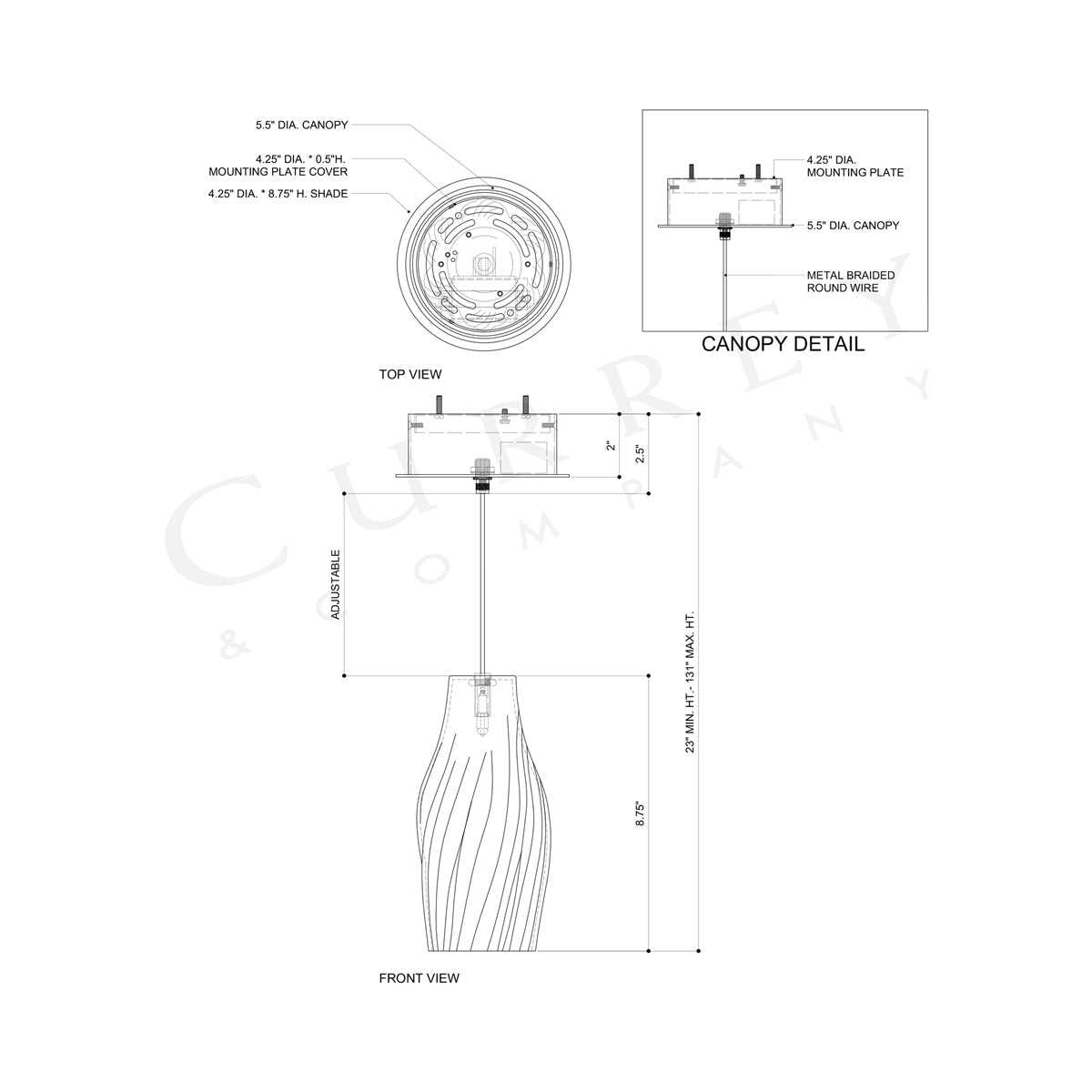 Posh Pendant Light - line drawing.