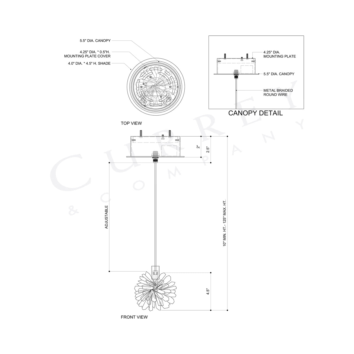 Purity Pendant Light - line drawing.