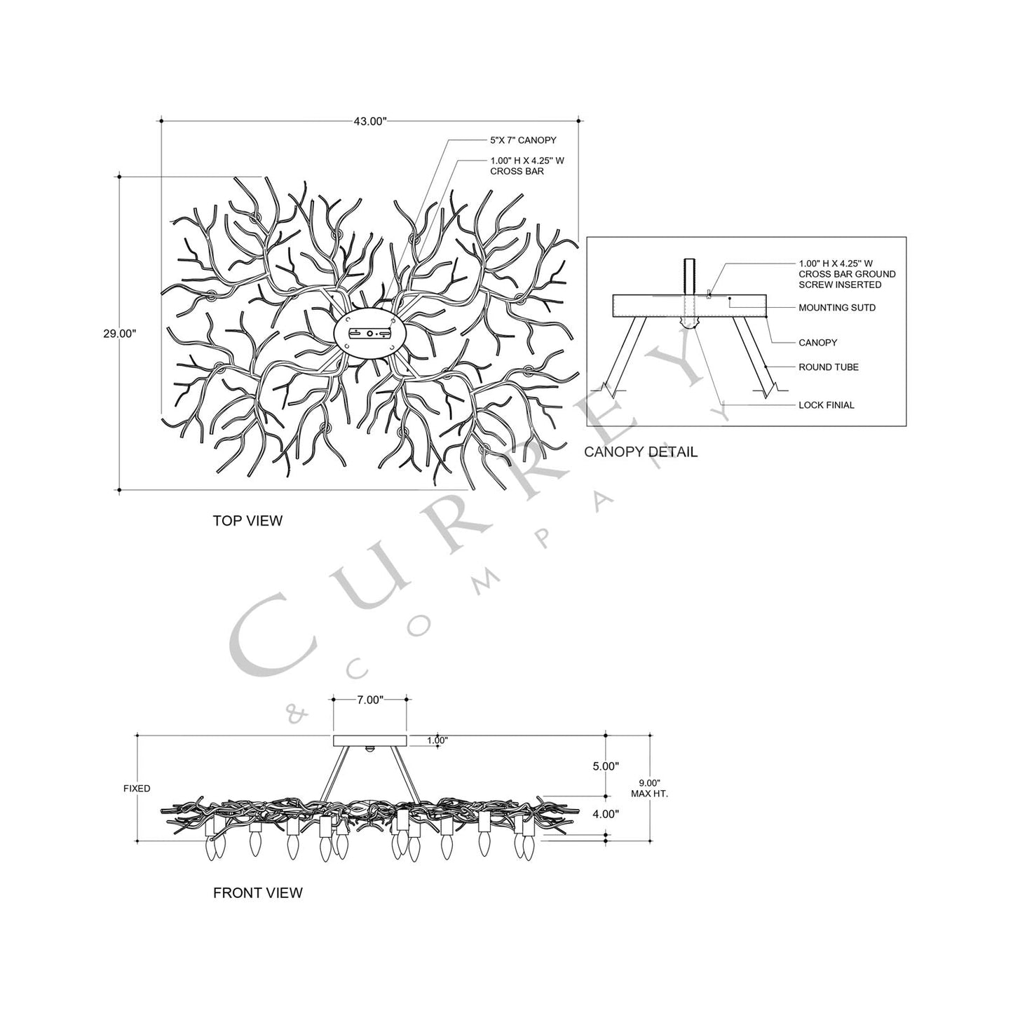 Rainforest Semi Flush Mount Ceiling Light - line drawing.