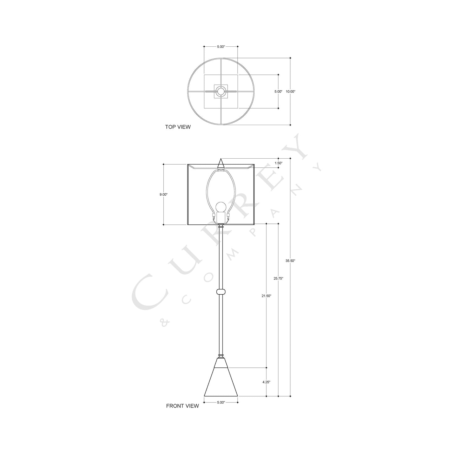 Recluse Table Lamp - line drawing.