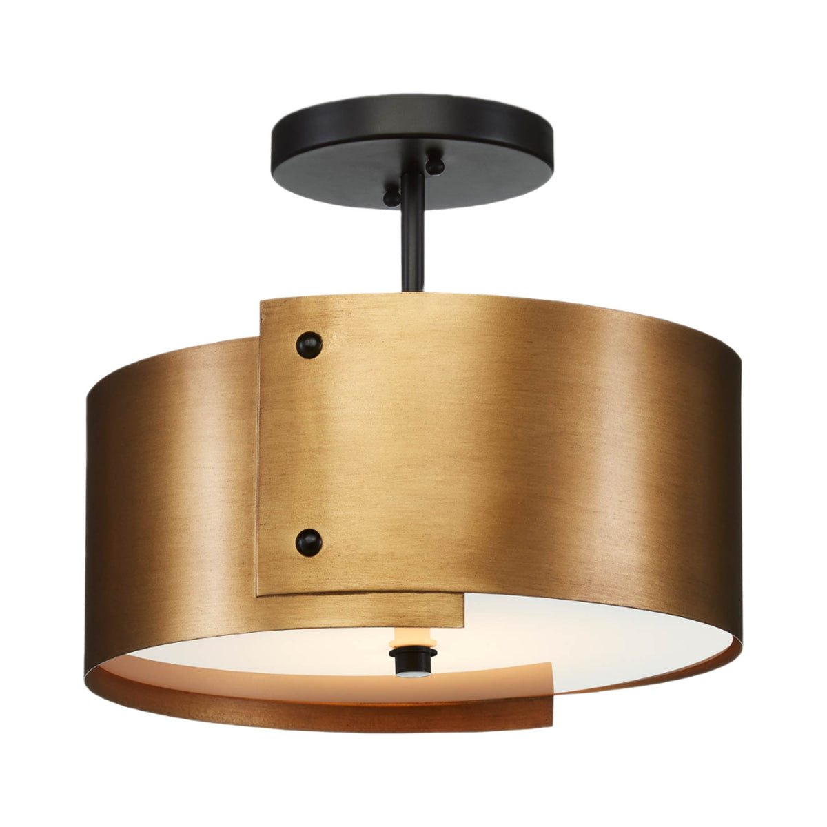 Ritsu LED Semi Flush Mount Ceiling Light in Antique Brass/Black.