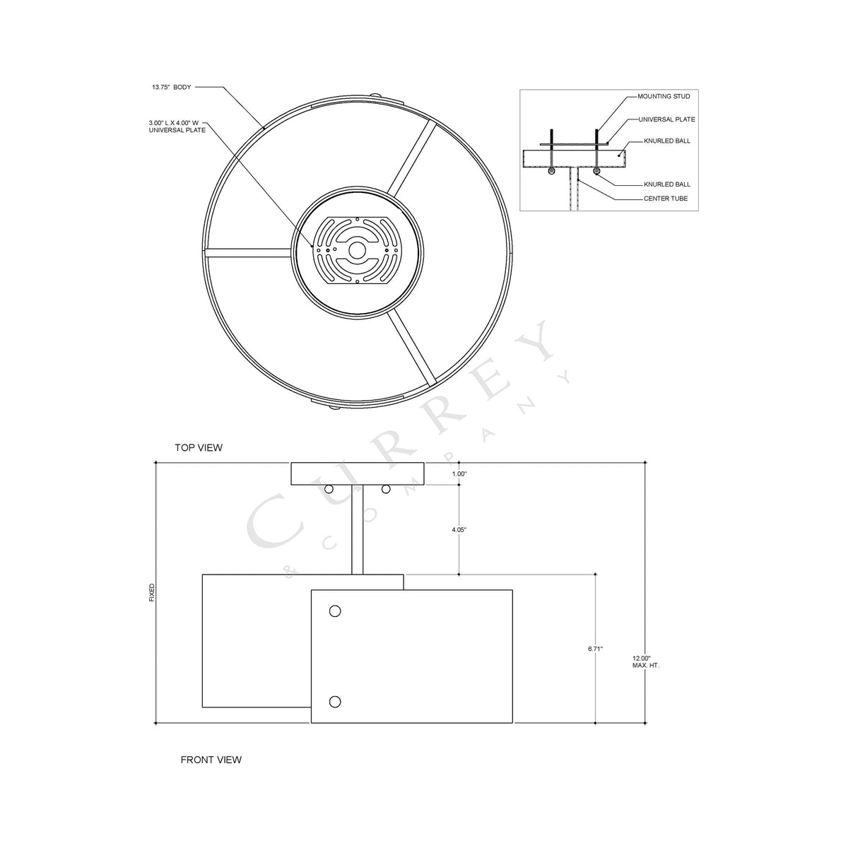 Ritsu LED Semi Flush Mount Ceiling Light - line drawing.