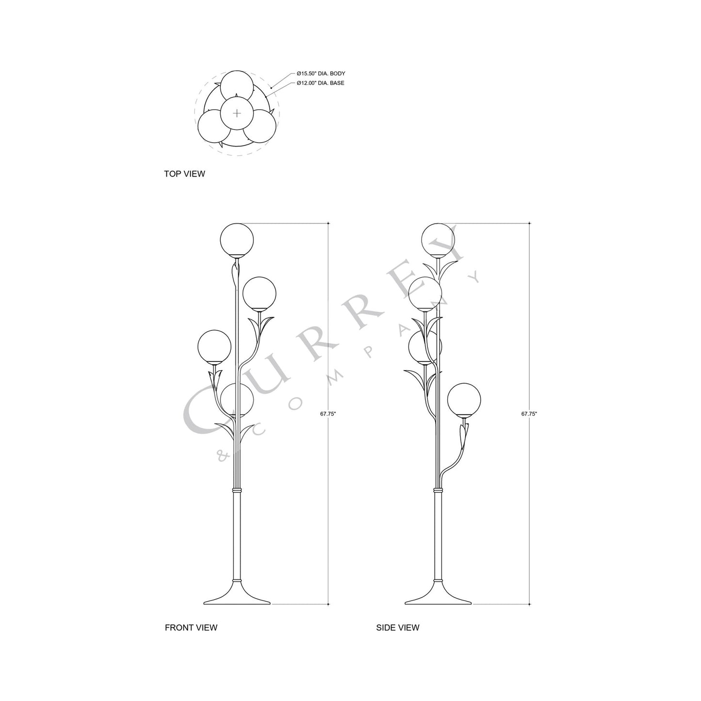 Rossville Floor Lamp - line drawing.