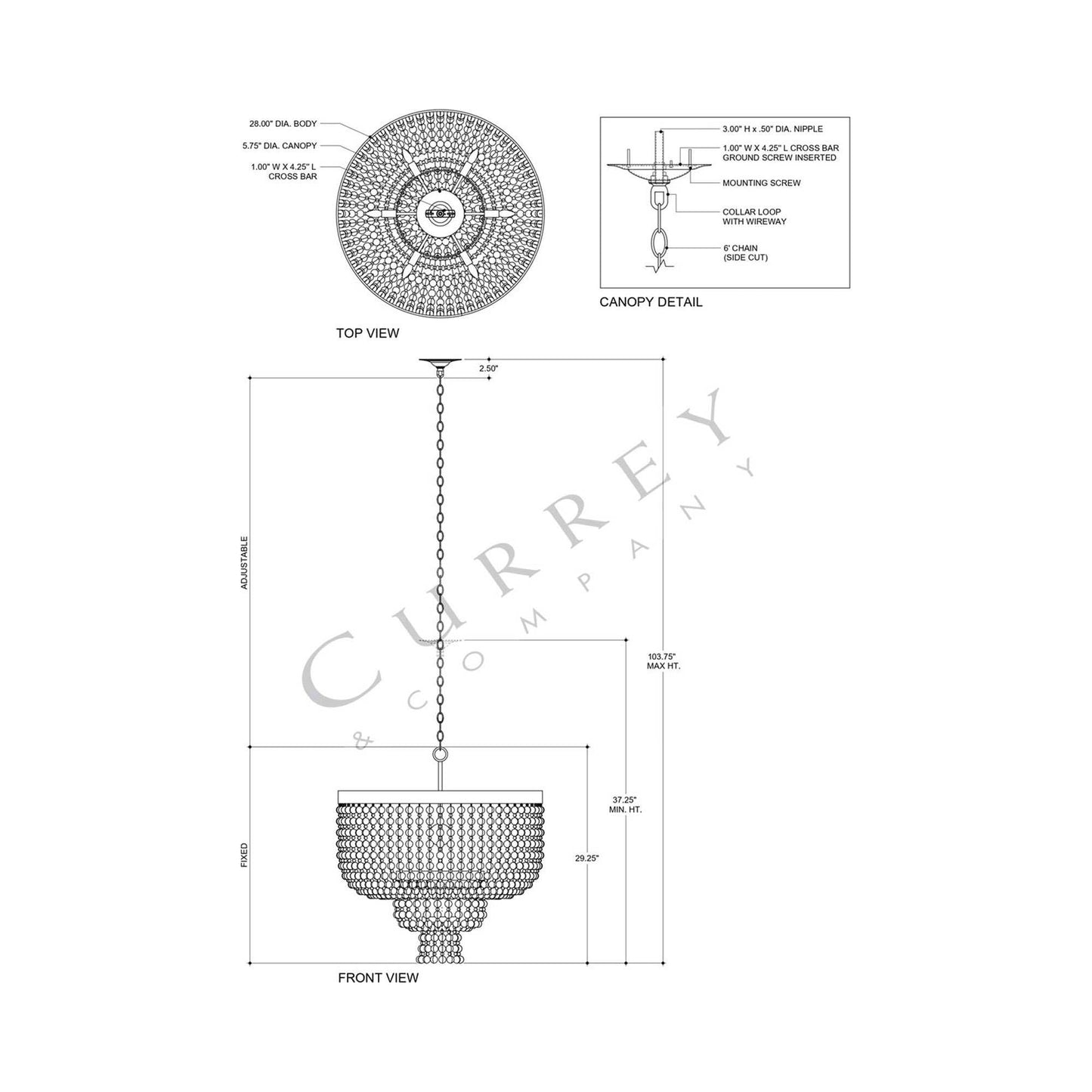 Sabia Chandelier - line drawing.