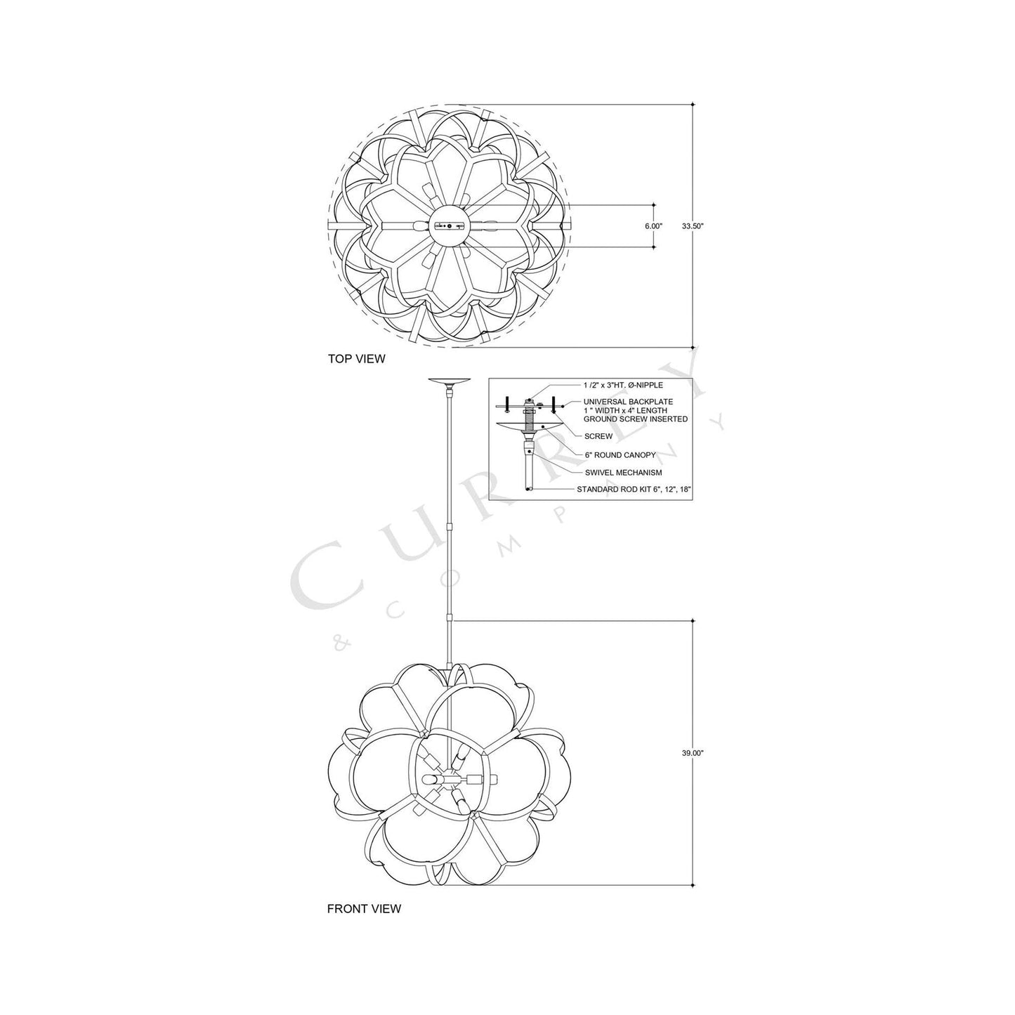 Sappho Chandelier - line drawing.