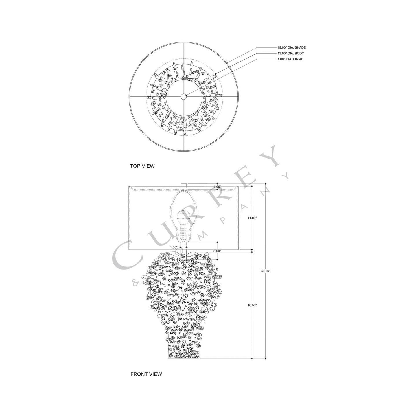 Sea Urchin Table Lamp - line drawing.