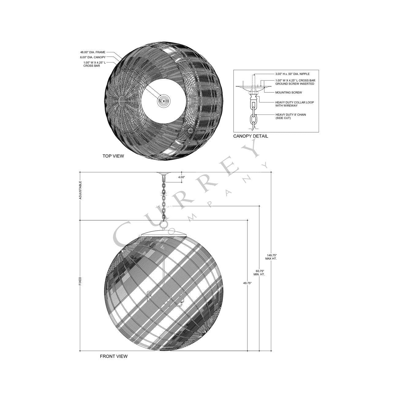 Senjyo Tilted Orb Chandelier - line drawing.