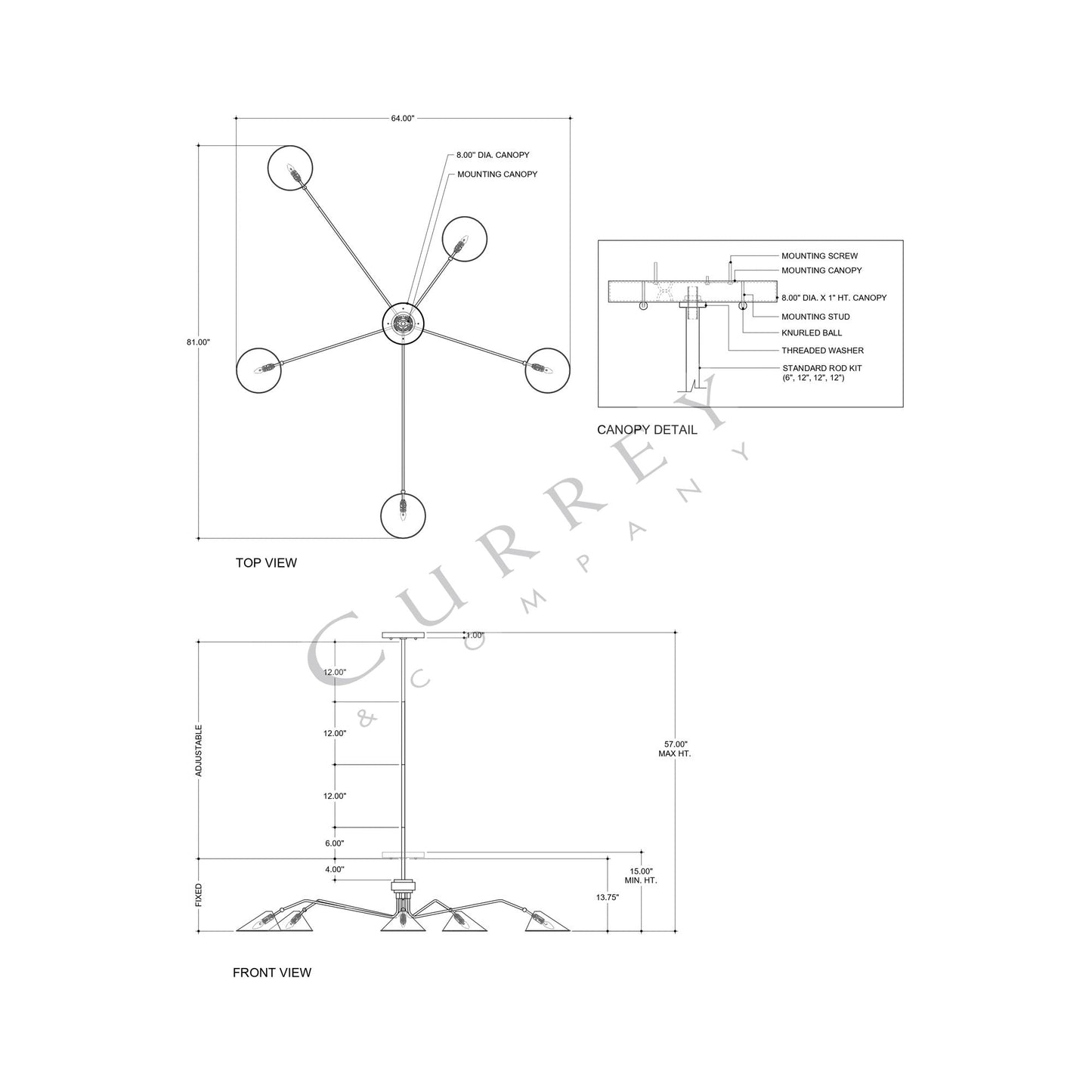 Serpa Chandelier - line drawing.