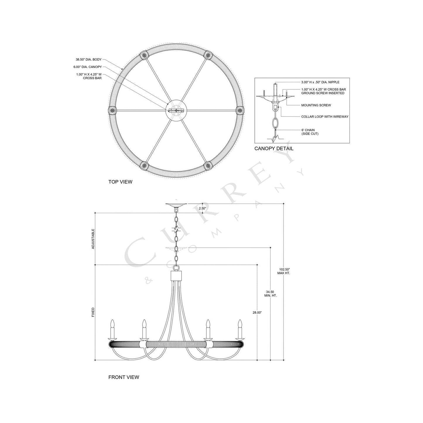 Shipwright Chandelier - line drawing.