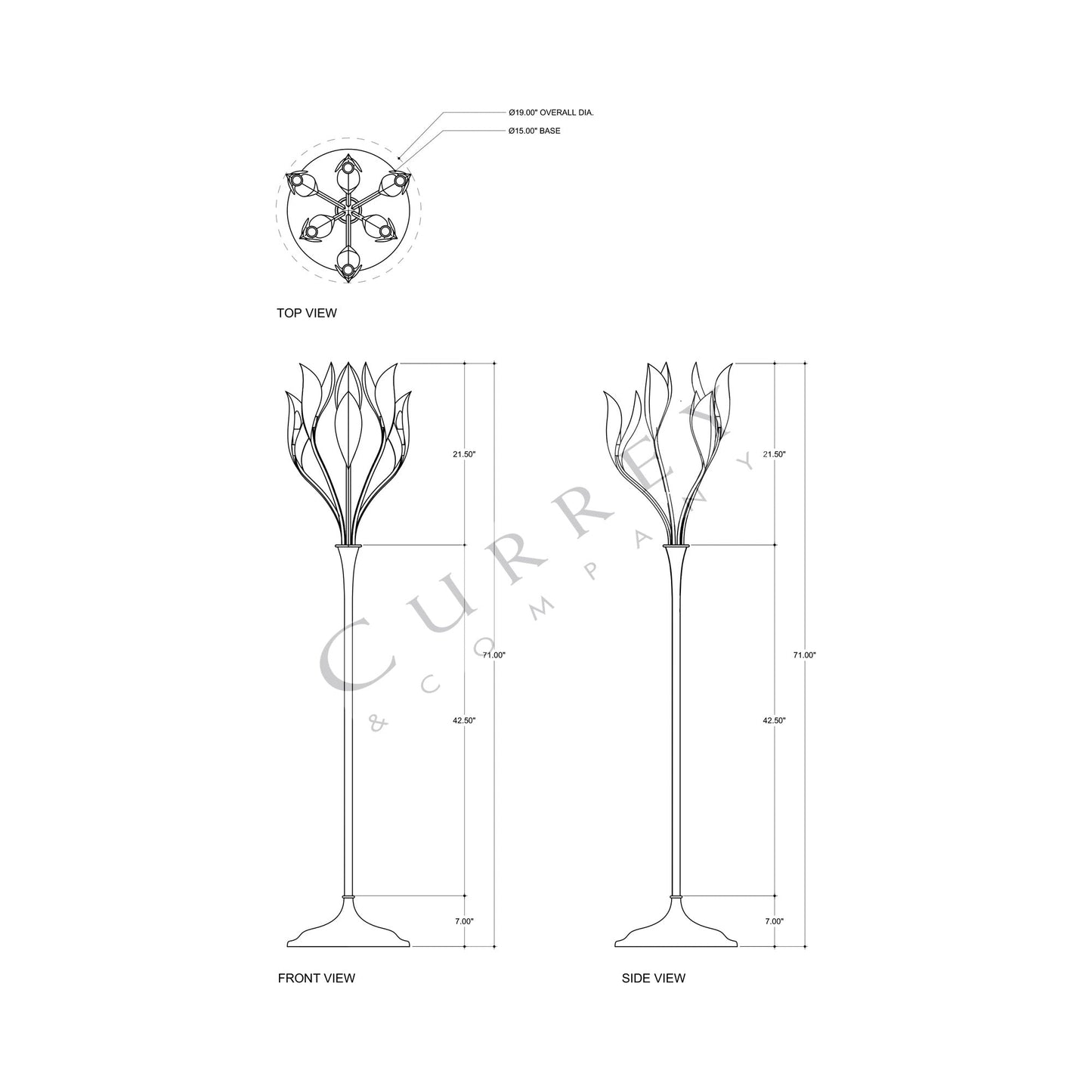 Snowflower Floor Lamp - line drawing.