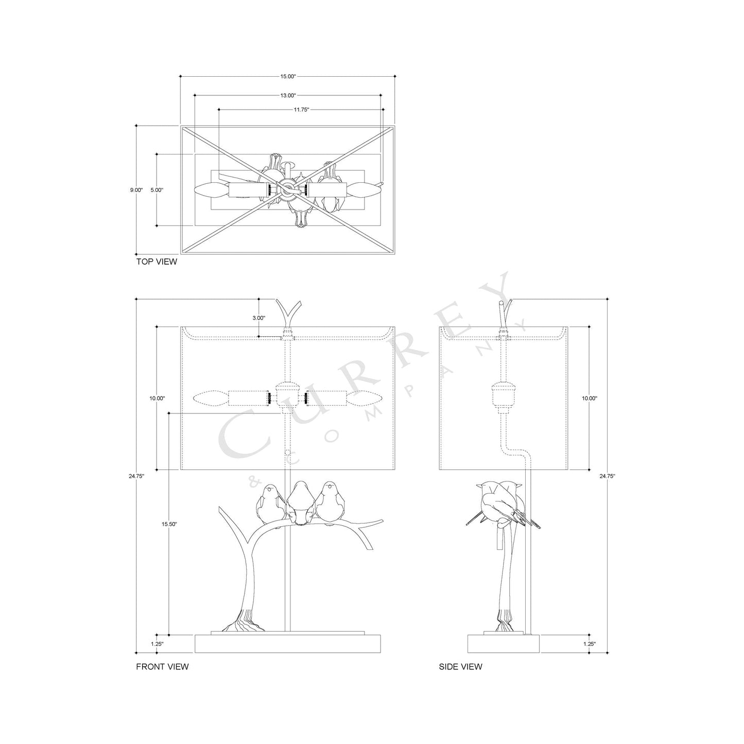 Sparrow Table Lamp - line drawing.