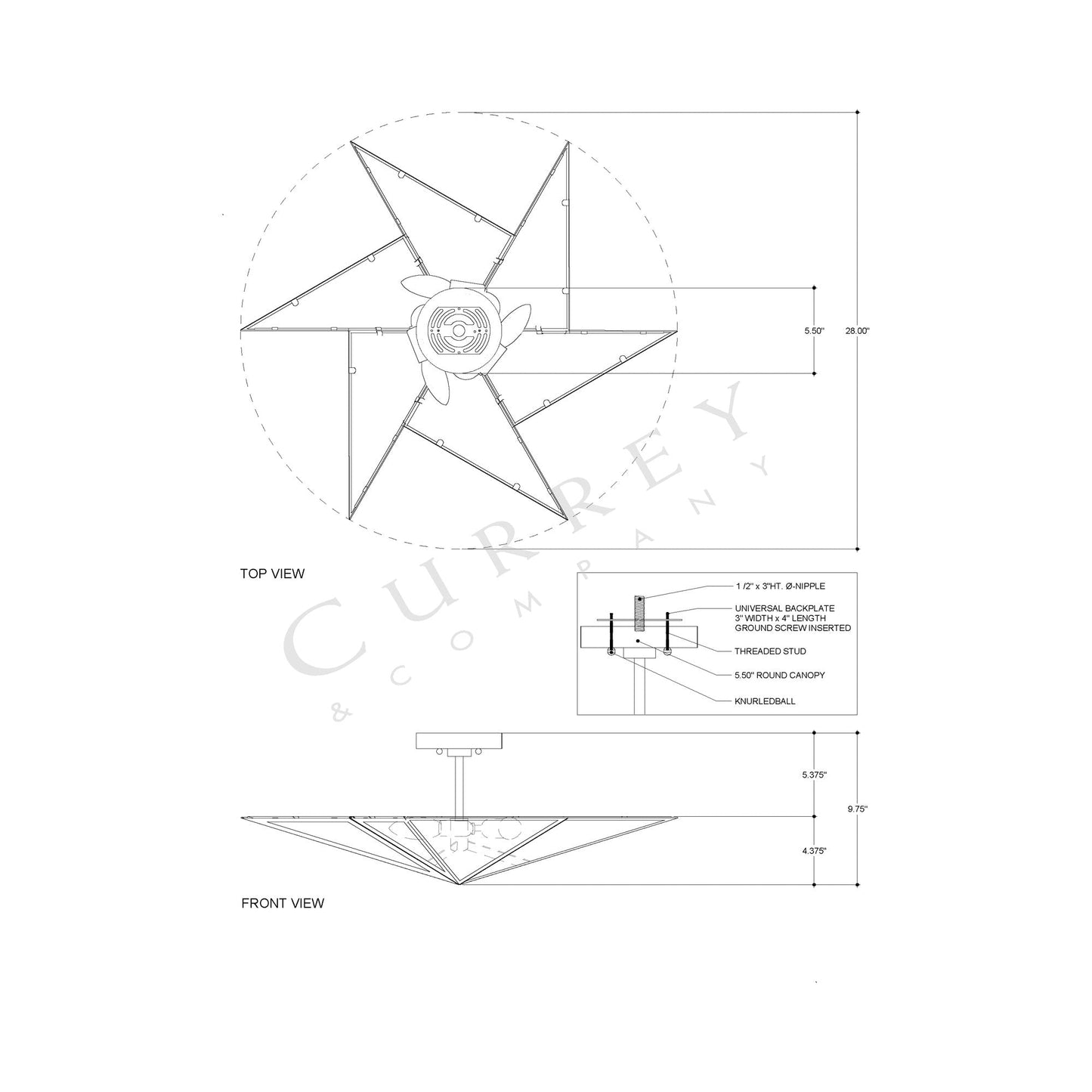 Stargazer Semi Flush Mount Ceiling Light - line drawing.