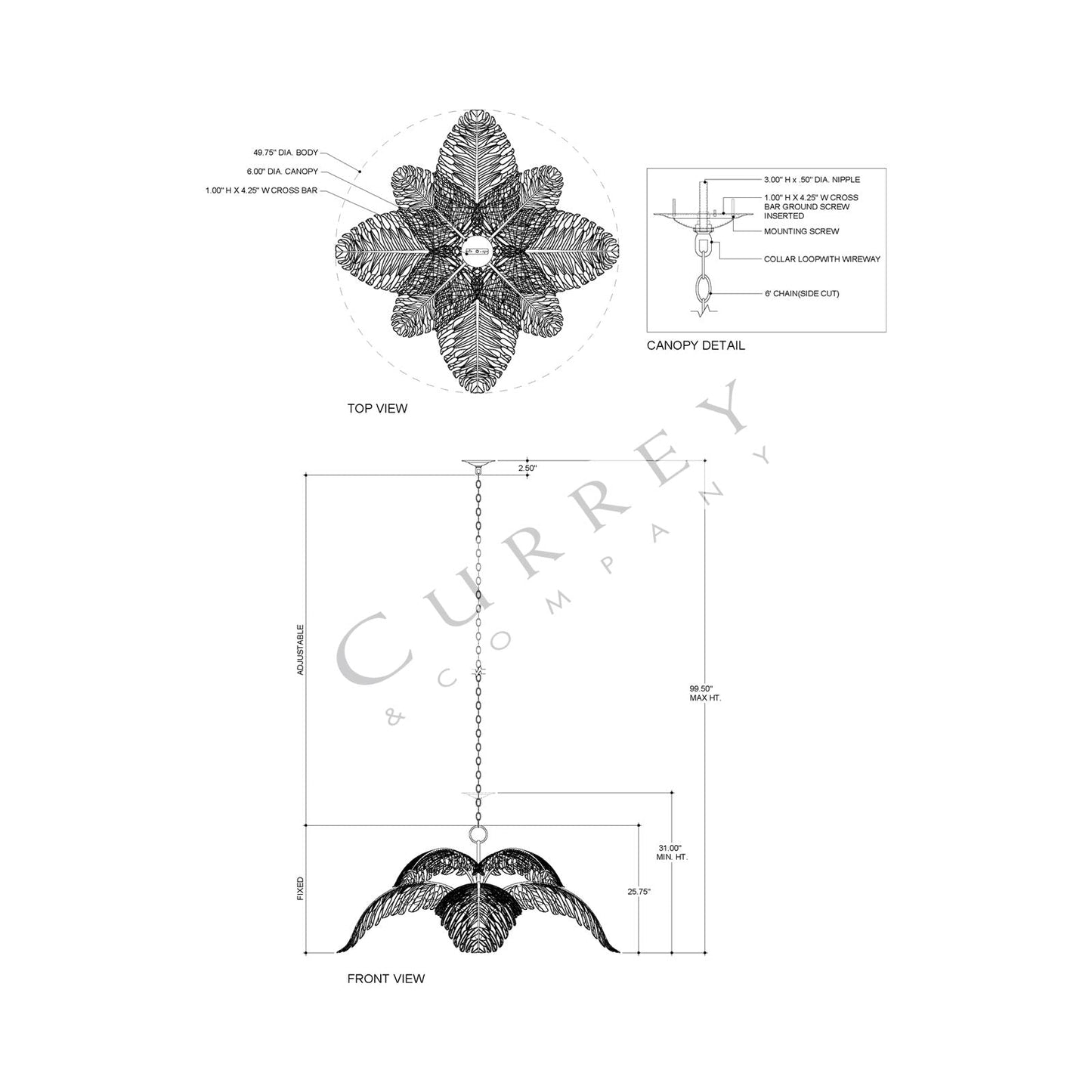 Taormina Chandelier - line drawing.
