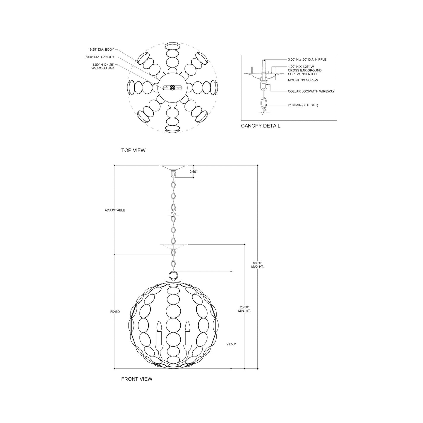 Tartufo Chandelier - line drawing.